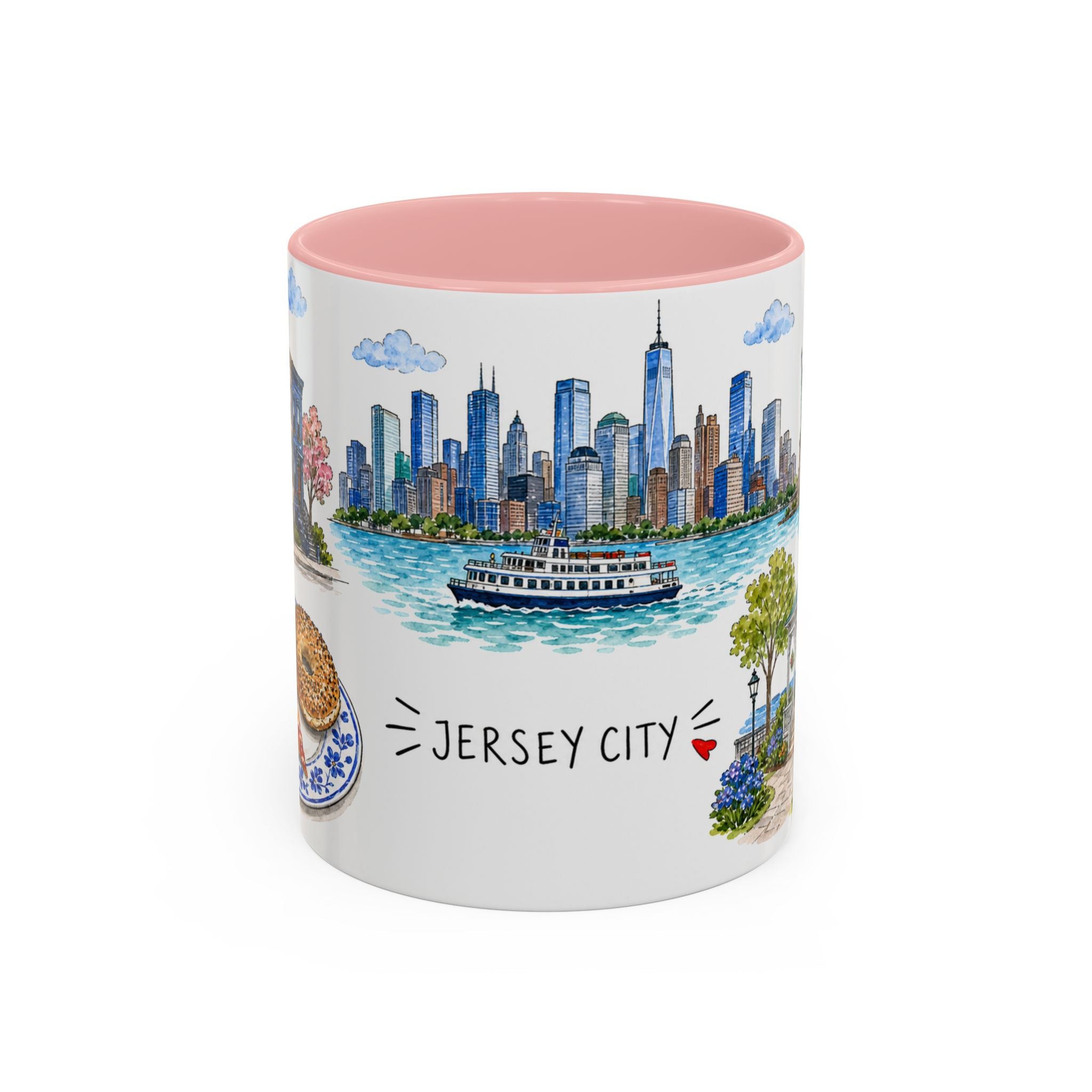 Jersey City Illustrated Travel Mug | City Souvenir Accent Coffee Mug | 11oz 15oz Ceramic Cup