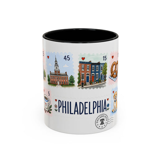 Philadelphia Coffee Mug | Postage Stamp Collage Mug | Travel Souvenir Accent Cup 11oz 15oz