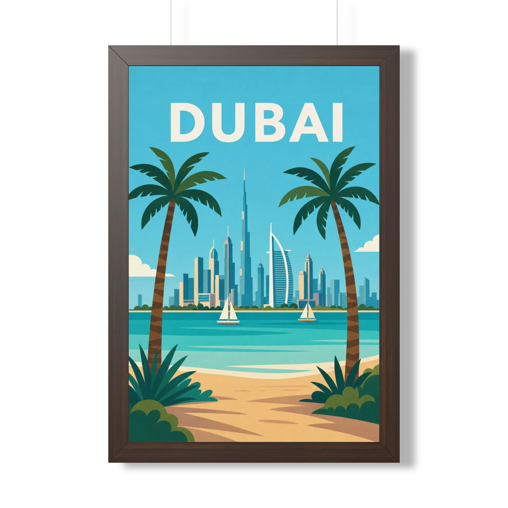 Dubai Beach United Arab Emirates Framed Poster | Vintage Travel Wall Art | Black Walnut White Frame | 16x24 20x30