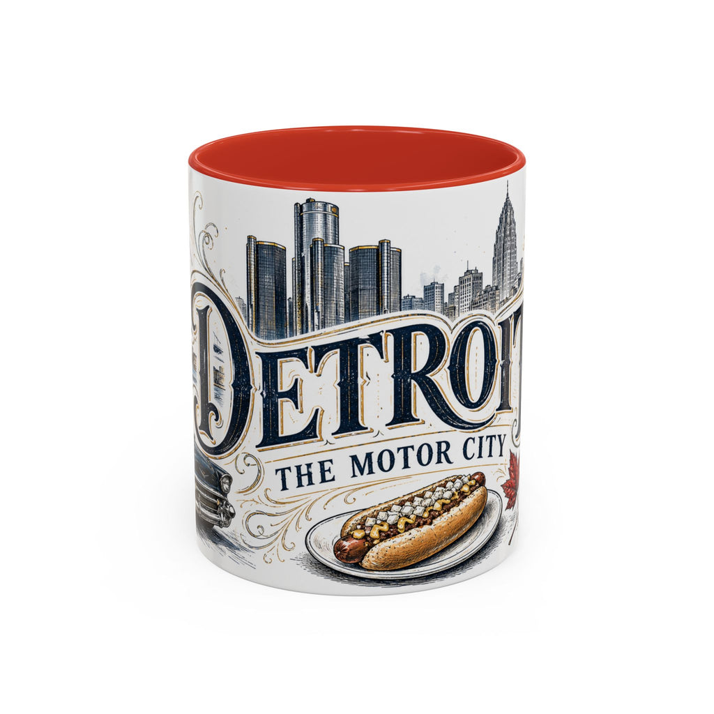Detroit Coffee Mug | United States Travel Souvenir | Vintage Illustrated City Gift | 11 oz 15 oz Accent Mug