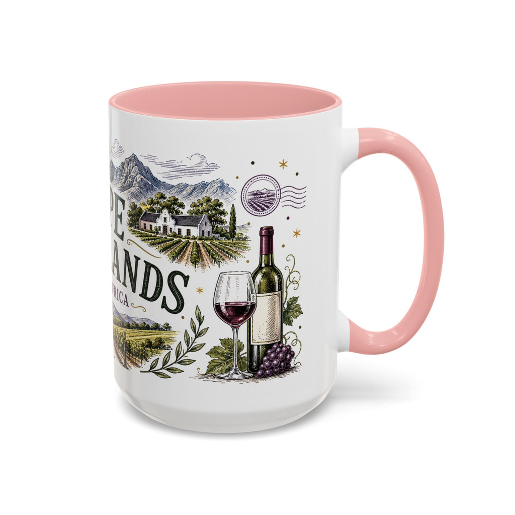 Cape Winelands Coffee Mug | Travel Destination Souvenir Gift | Accent Color Ceramic 11oz 15oz