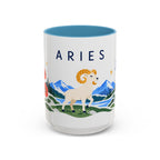 Aries Zodiac Coffee Mug | Ram and Floral Design | Astrology Birthday Gift | 11 oz 15 oz Ceramic Accent Mug