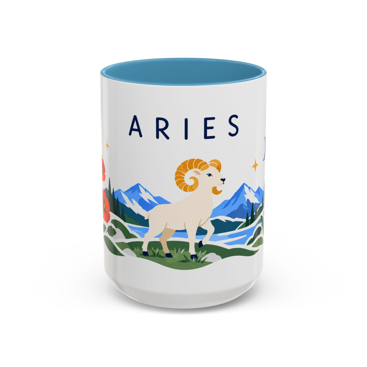 Aries Zodiac Coffee Mug | Ram and Floral Design | Astrology Birthday Gift | 11 oz 15 oz Ceramic Accent Mug