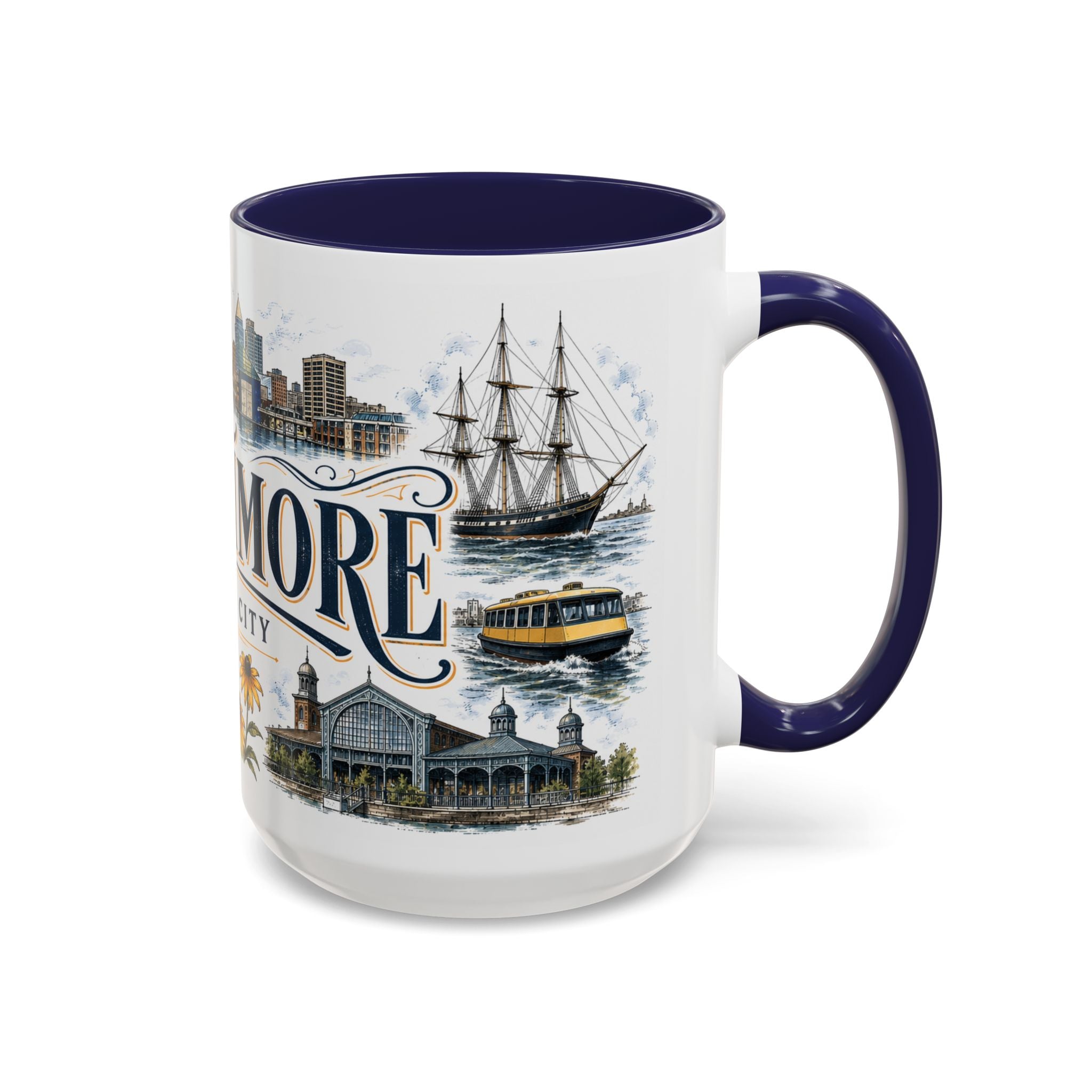 Baltimore Coffee Mug | United States Travel Souvenir | Vintage Illustrated City Gift | 11 oz 15 oz Accent Mug