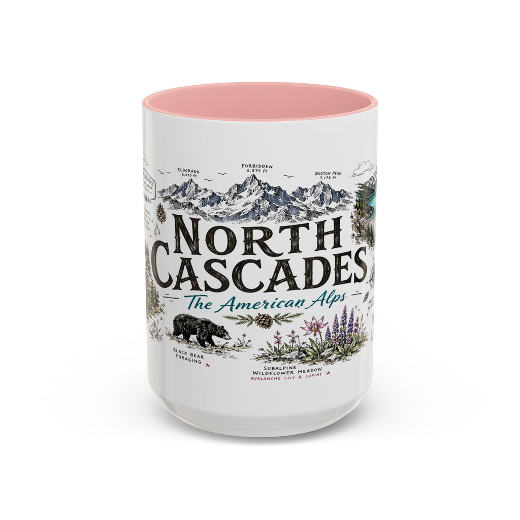 North Cascades National Park Coffee Mug | Washington Alpine Glacier Hiking Gift | Accent Color Ceramic 11oz 15oz