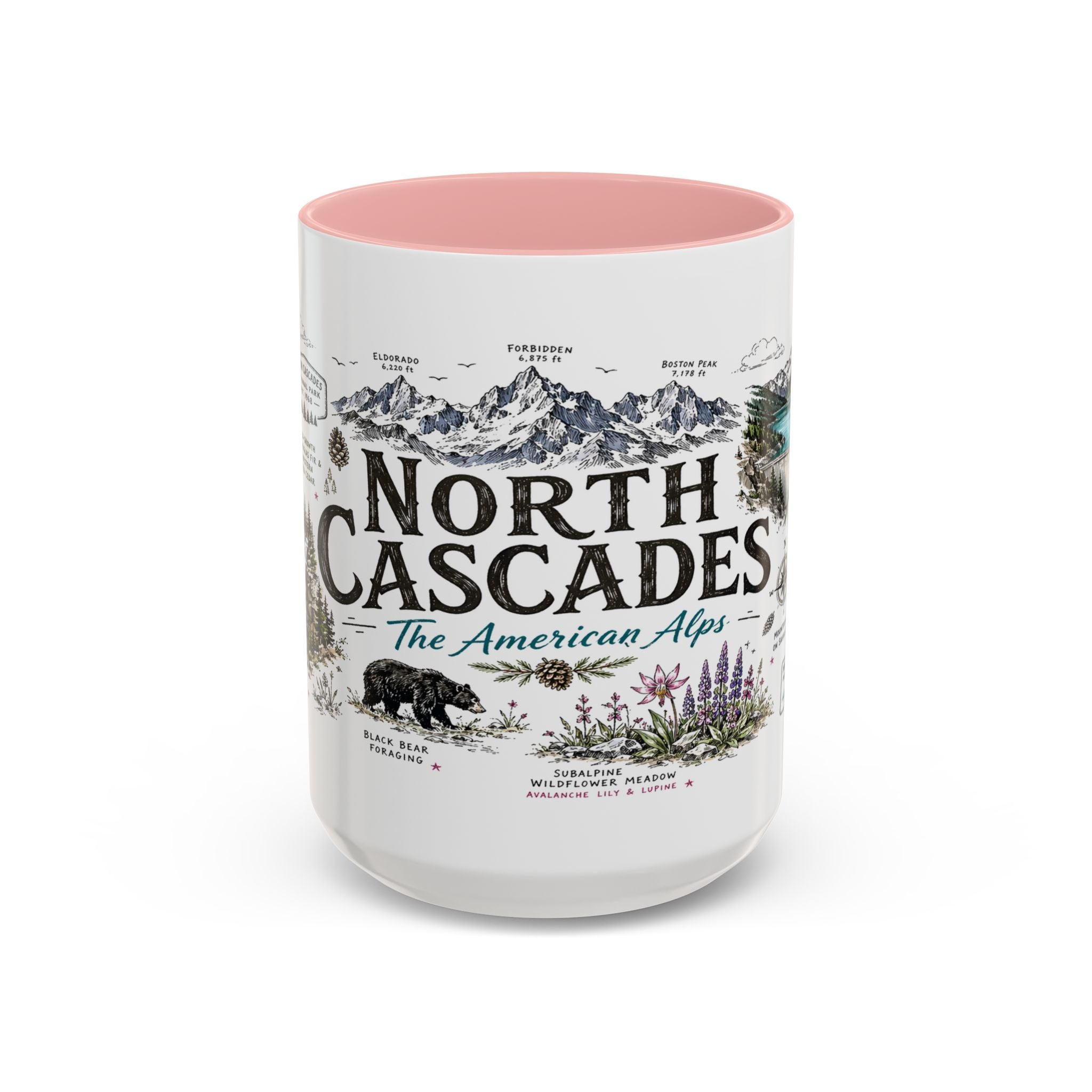 North Cascades National Park Coffee Mug | Washington Alpine Glacier Hiking Gift | Accent Color Ceramic 11oz 15oz