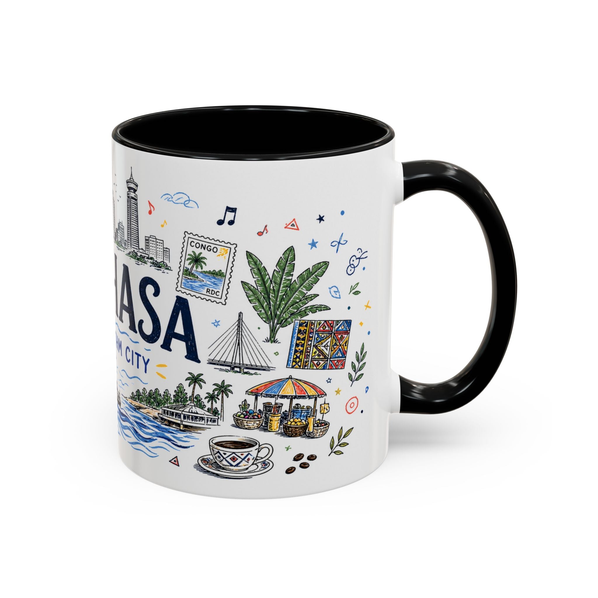 Kinshasa Coffee Mug | DR Congo Souvenir Travel Gift | Accent Color Ceramic 11oz 15oz