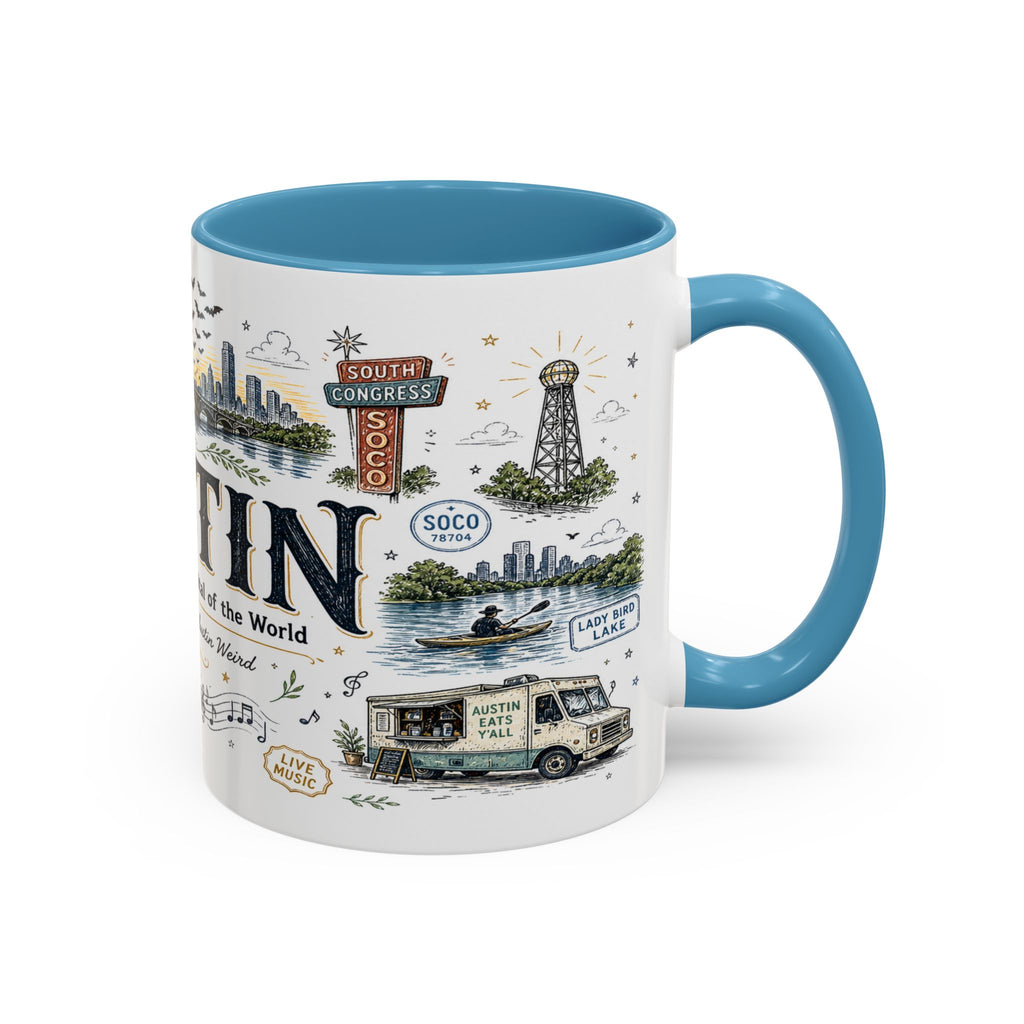Austin Coffee Mug | Texas Souvenir City Gift | Accent Color Ceramic 11oz 15oz