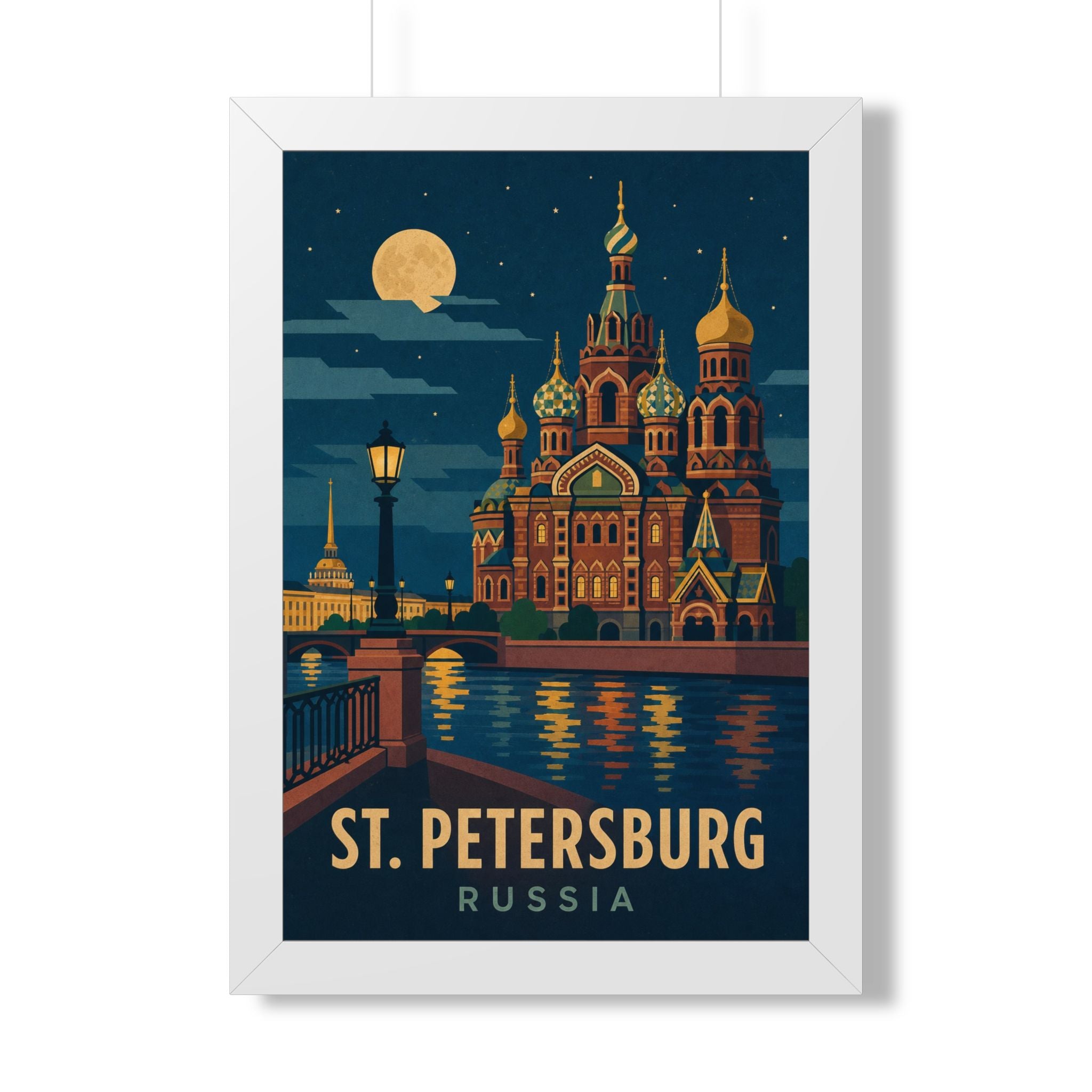 St. Petersburg Russia Framed Poster | Vintage Travel Wall Art | Black Walnut White Frame | 16x24 20x30