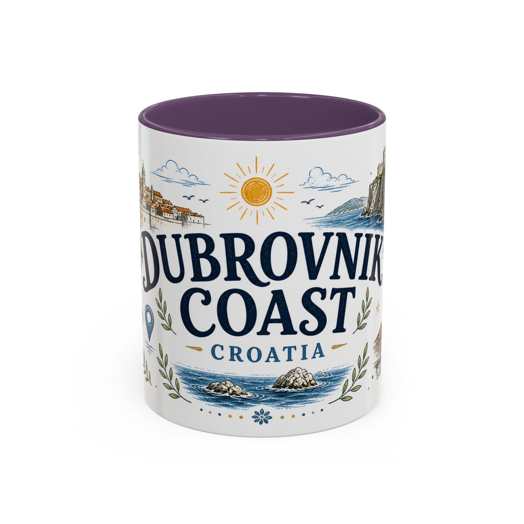Dubrovnik Coast Coffee Mug | Travel Destination Souvenir Gift | Accent Color Ceramic 11oz 15oz