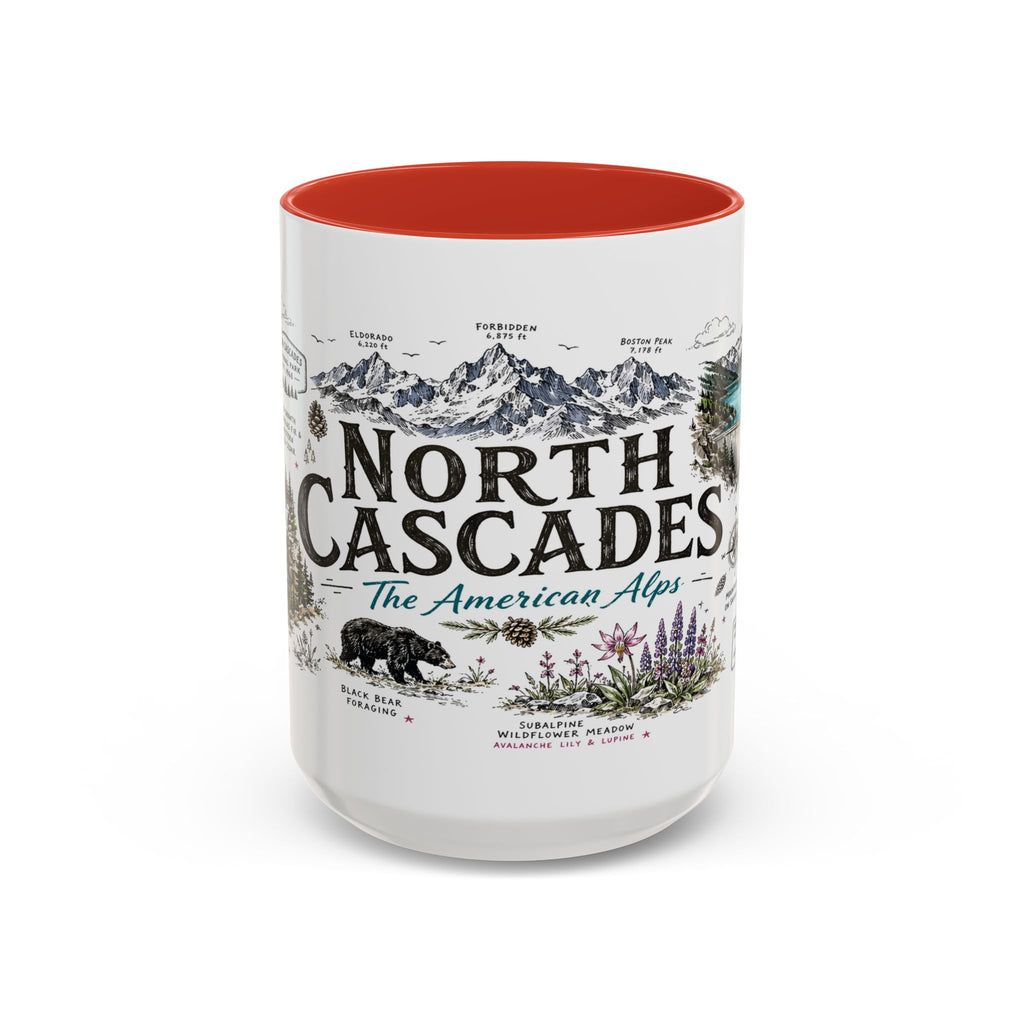 North Cascades National Park Coffee Mug | Washington Alpine Glacier Hiking Gift | Accent Color Ceramic 11oz 15oz