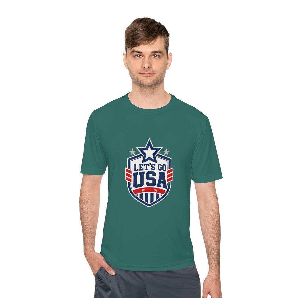 United States Soccer T Shirt, Let's Go USA Fan Tee, Moisture Wicking Sport Shirt
