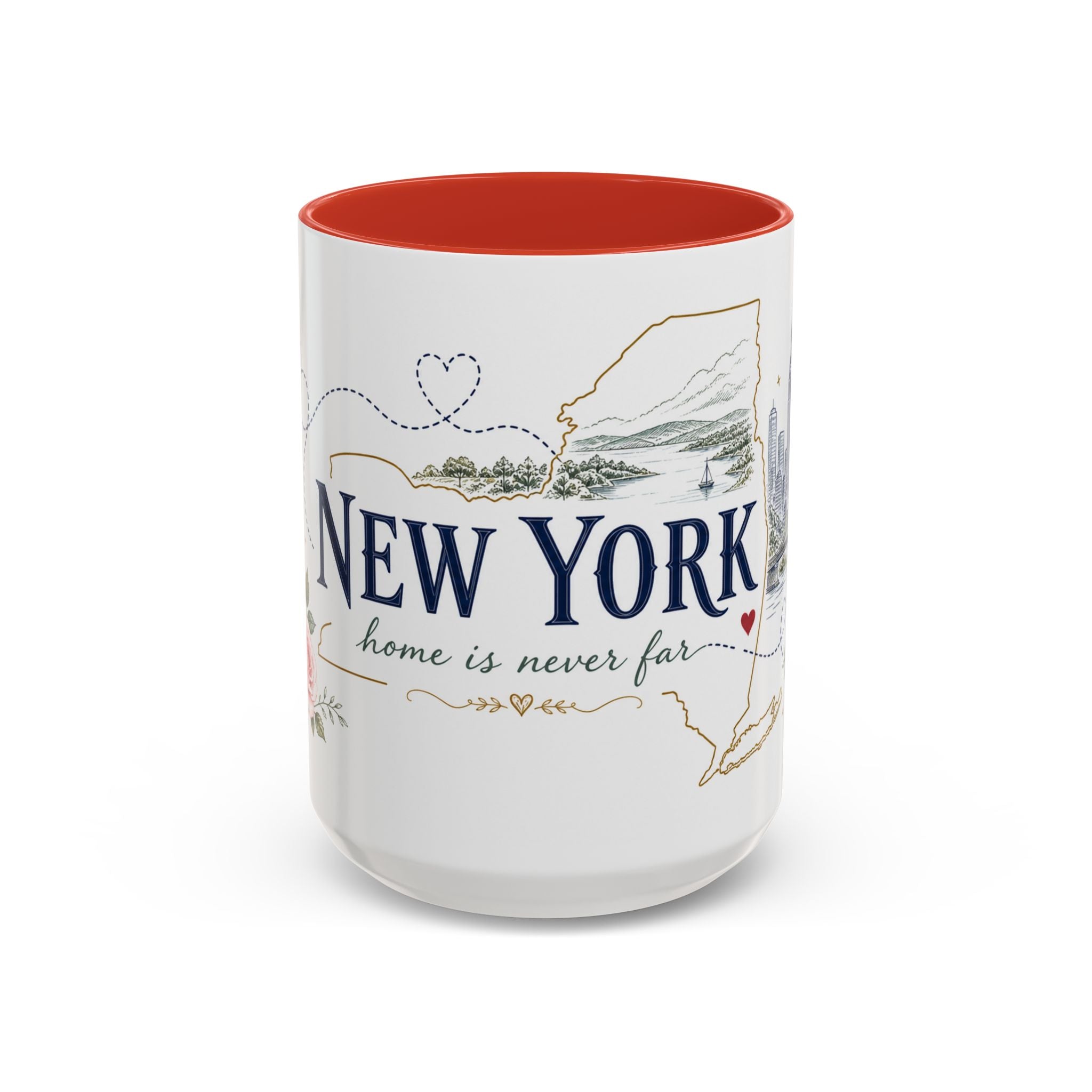 New York State Map Mug | Botanical Rose Accents, Long Distance Friendship Gift