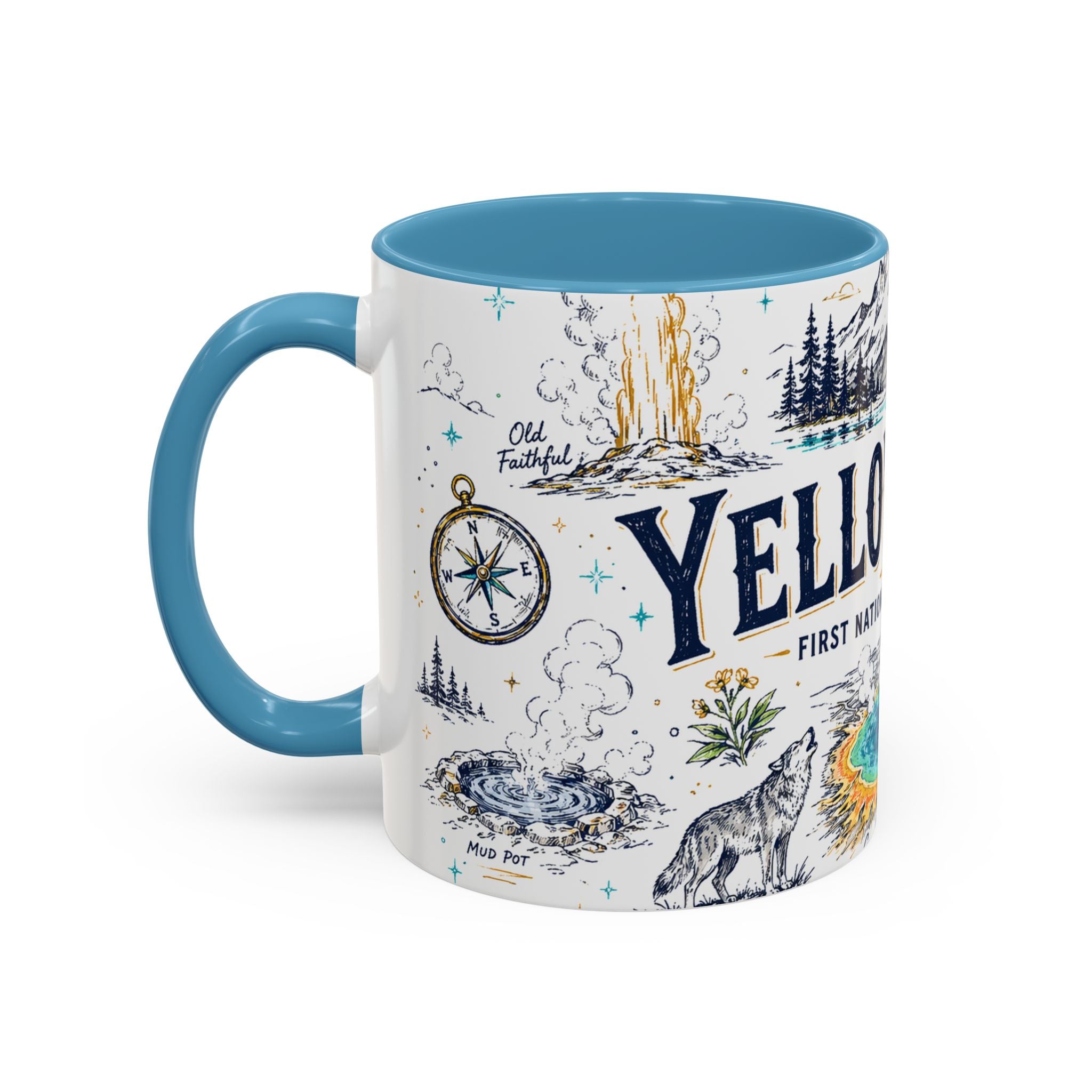Yellowstone National Park Coffee Mug | Hiking Camping Nature Gift | Accent Color Ceramic 11oz 15oz