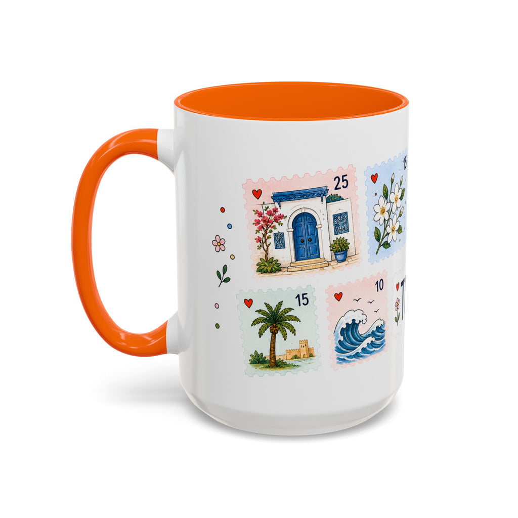 Tunis Coffee Mug | Postage Stamp Collage Mug | Travel Souvenir Accent Cup 11oz 15oz