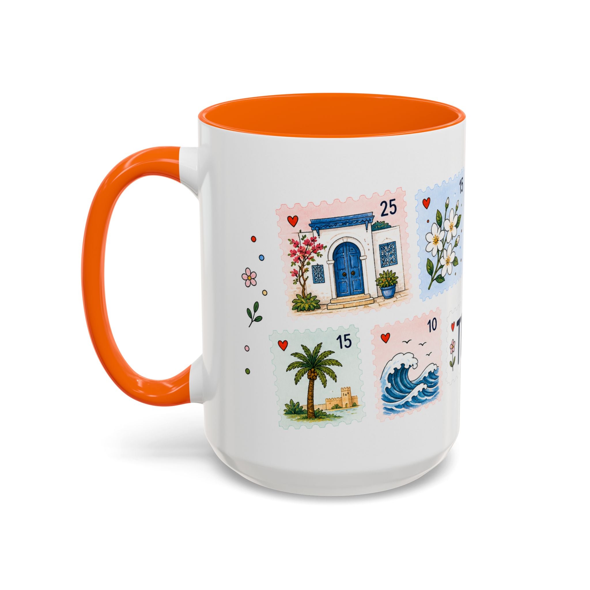Tunis Coffee Mug | Postage Stamp Collage Mug | Travel Souvenir Accent Cup 11oz 15oz