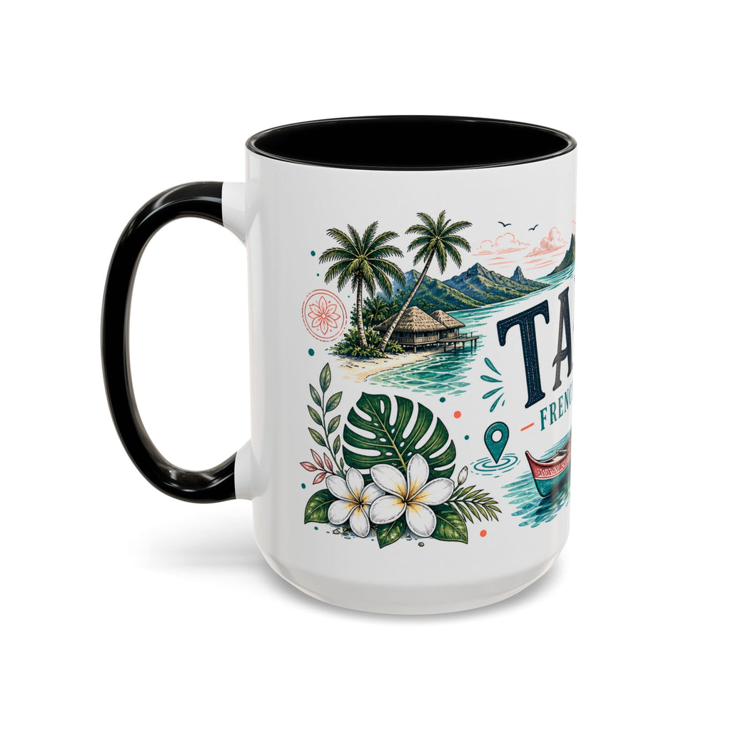 Tahiti Coffee Mug | Travel Destination Souvenir Gift | Accent Color Ceramic 11oz 15oz