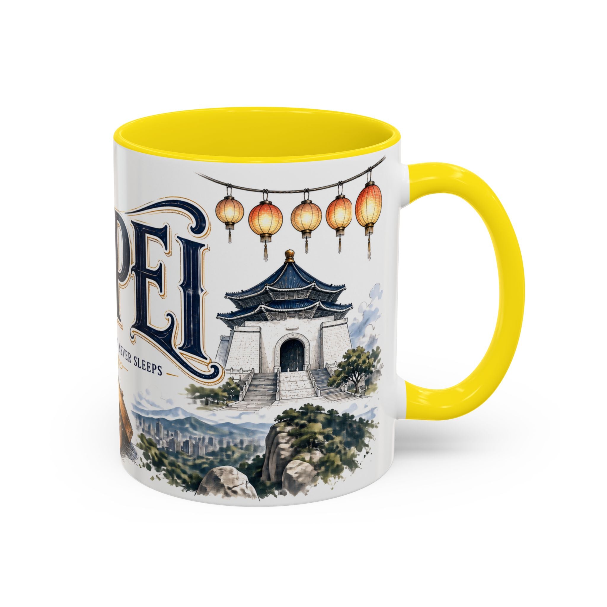 Taipei Coffee Mug | Taiwan Travel Souvenir | Vintage Illustrated City Gift | 11 oz 15 oz Accent Mug