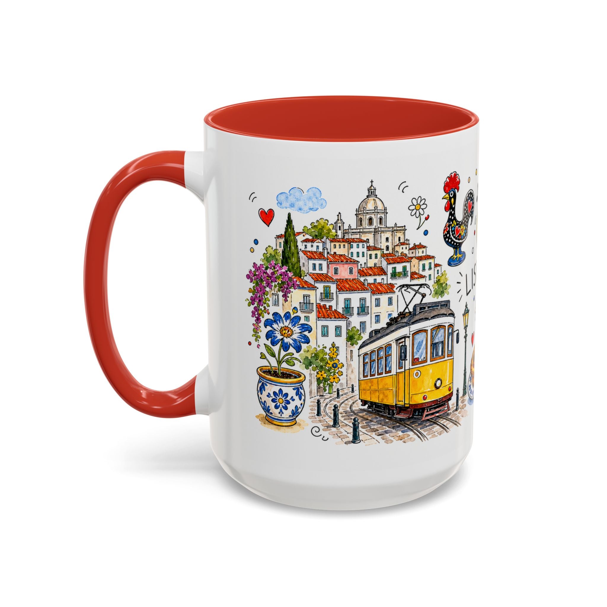 Lisbon Travel Mug | European City Souvenir Accent Coffee Mug | 11oz 15oz Ceramic Cup