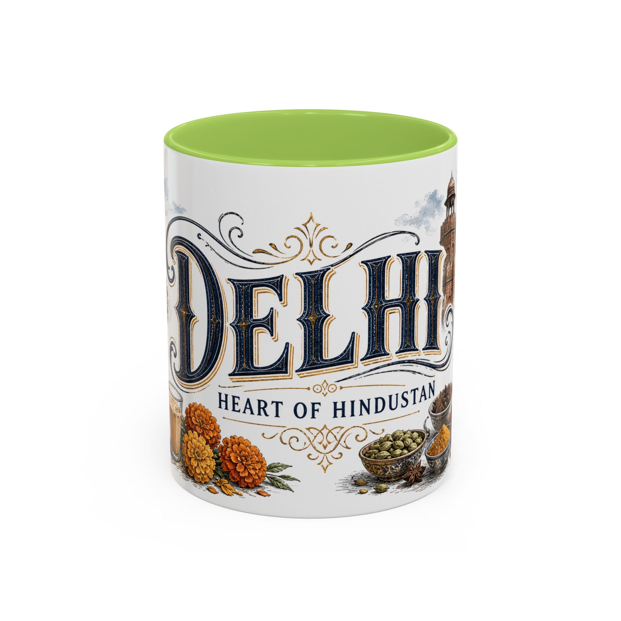 Delhi Coffee Mug | India Travel Souvenir | Vintage Illustrated City Gift | 11 oz 15 oz Accent Mug
