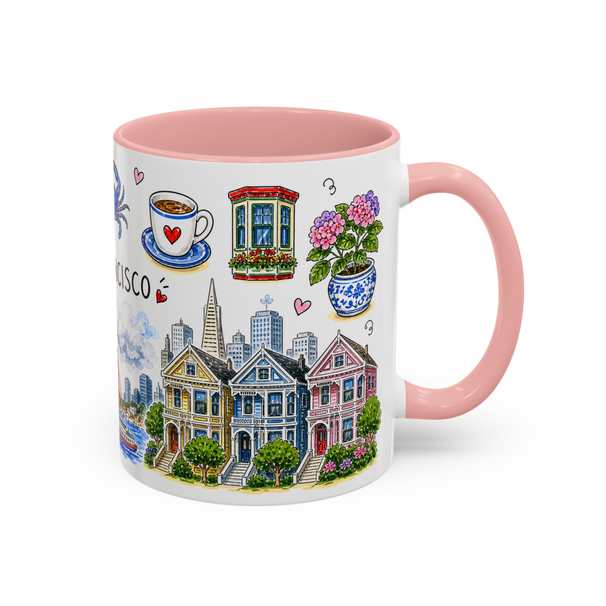 San Francisco Illustrated Travel Mug | City Souvenir Accent Coffee Mug | 11oz 15oz Ceramic Cup