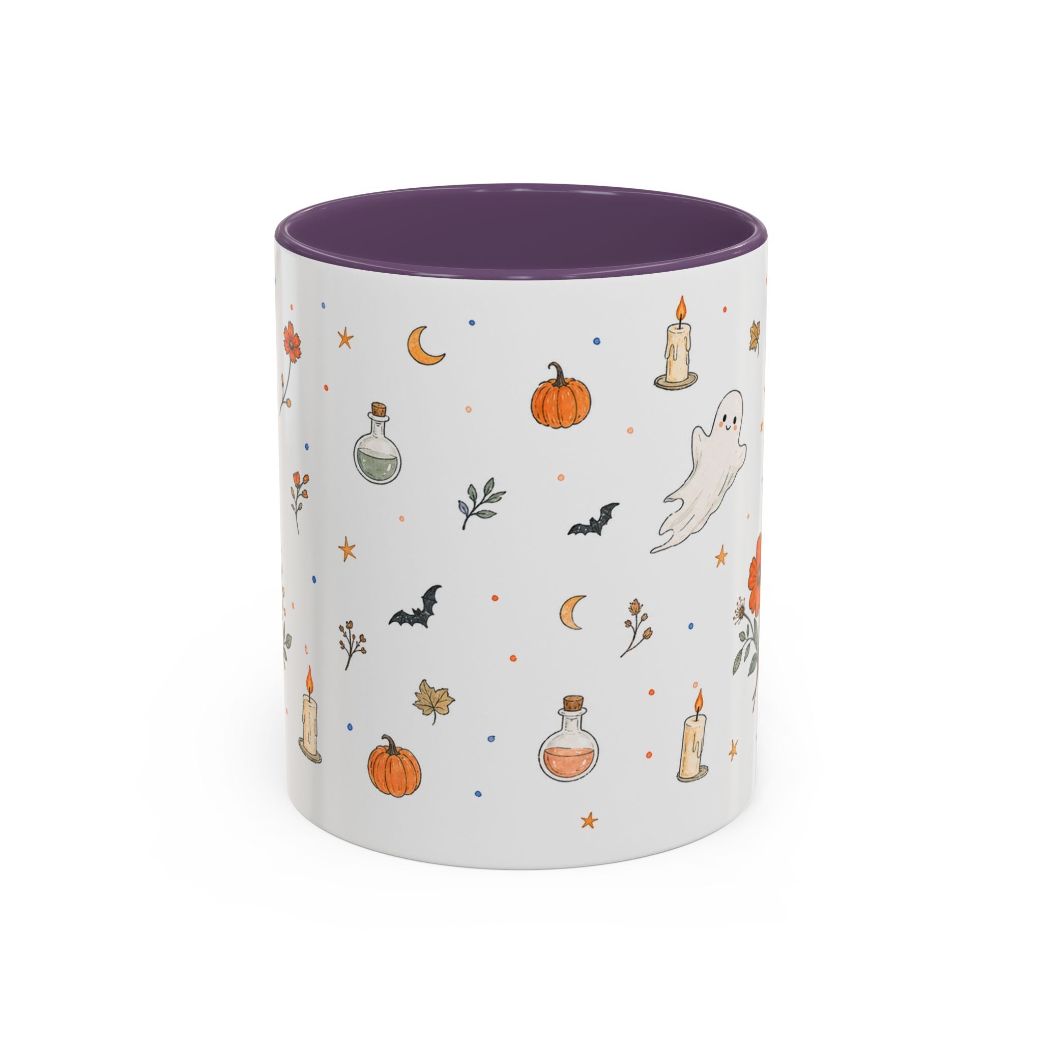 Friendly Ghost Halloween Mug | Pumpkin Flower Watercolor Gift | Accent Cup 11oz 15oz
