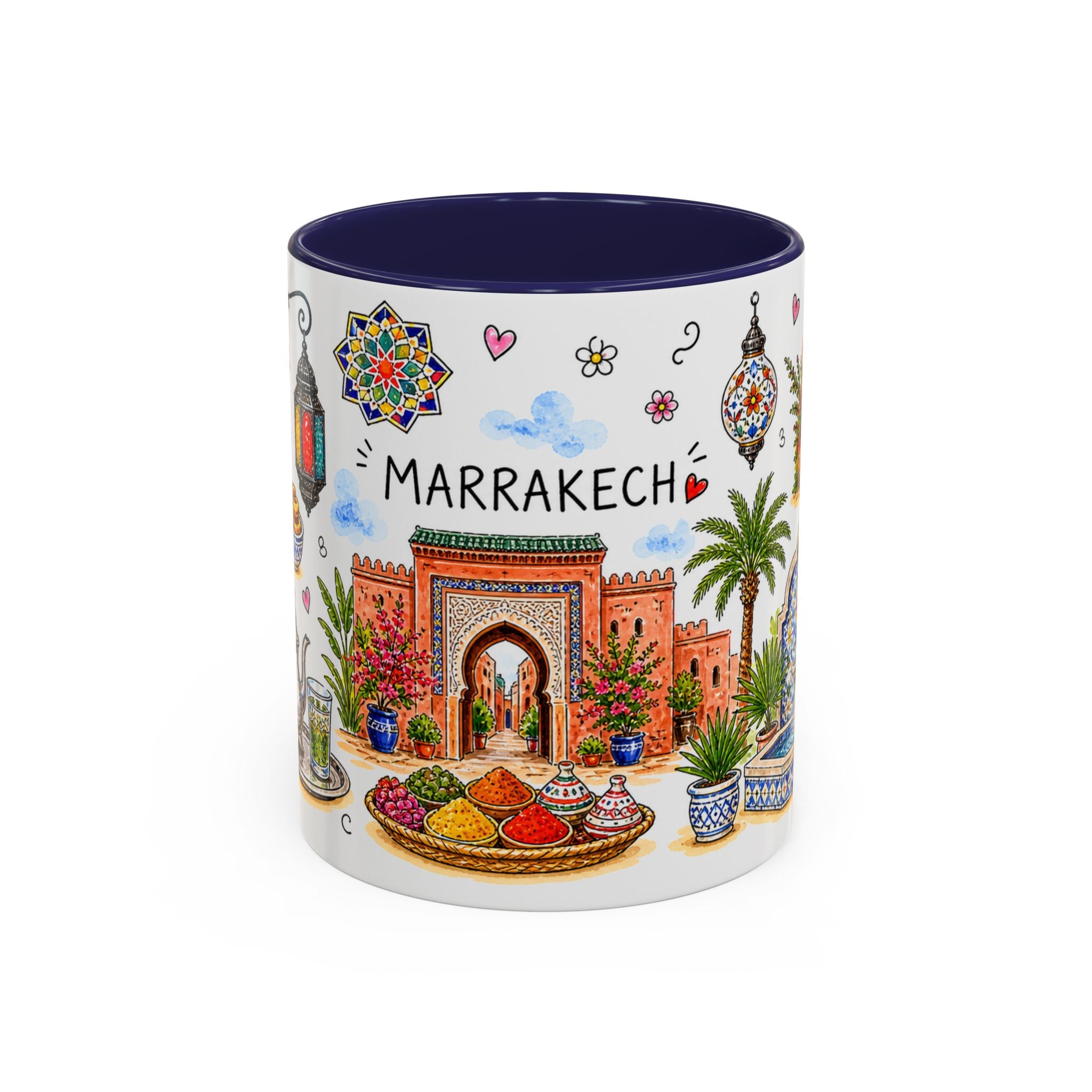 Marrakech Illustrated Travel Mug | City Souvenir Accent Coffee Mug | 11oz 15oz Ceramic Cup