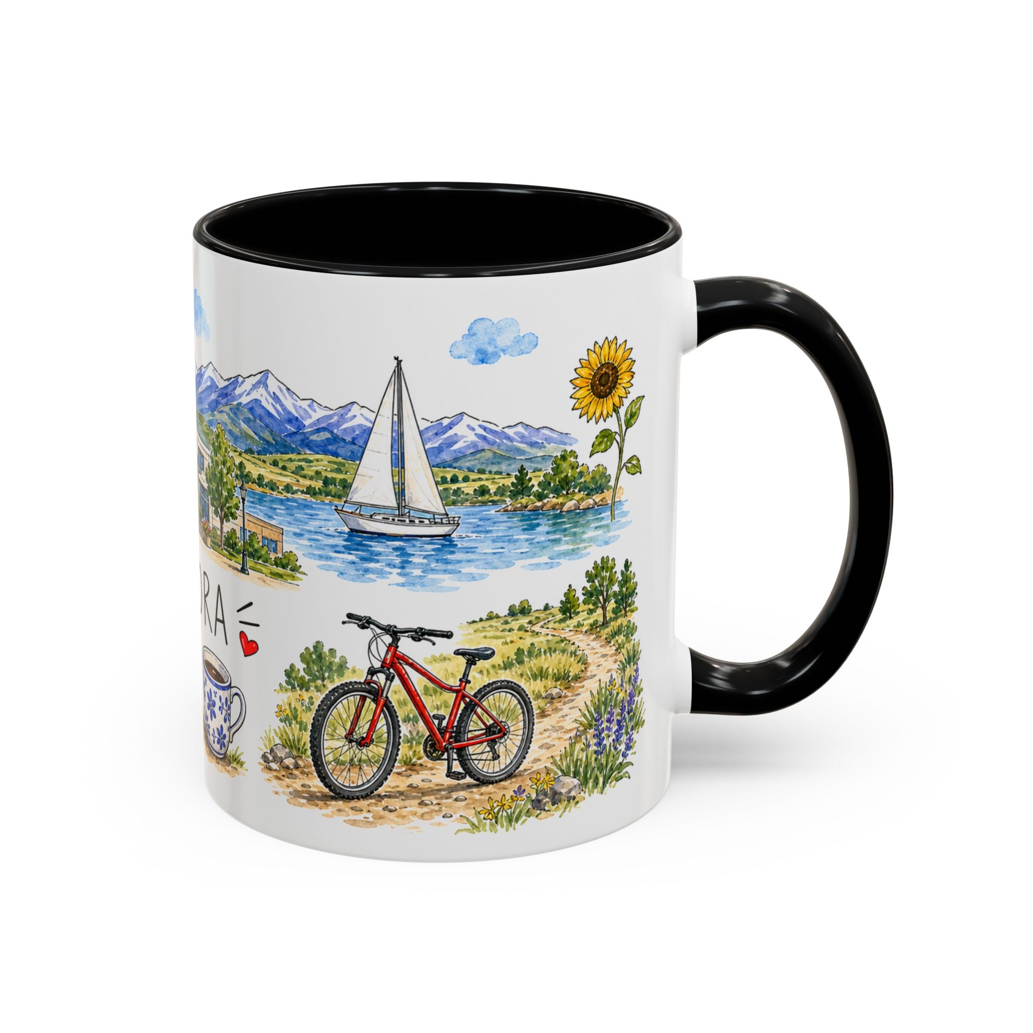 Aurora Illustrated Travel Mug | City Souvenir Accent Coffee Mug | 11oz 15oz Ceramic Cup