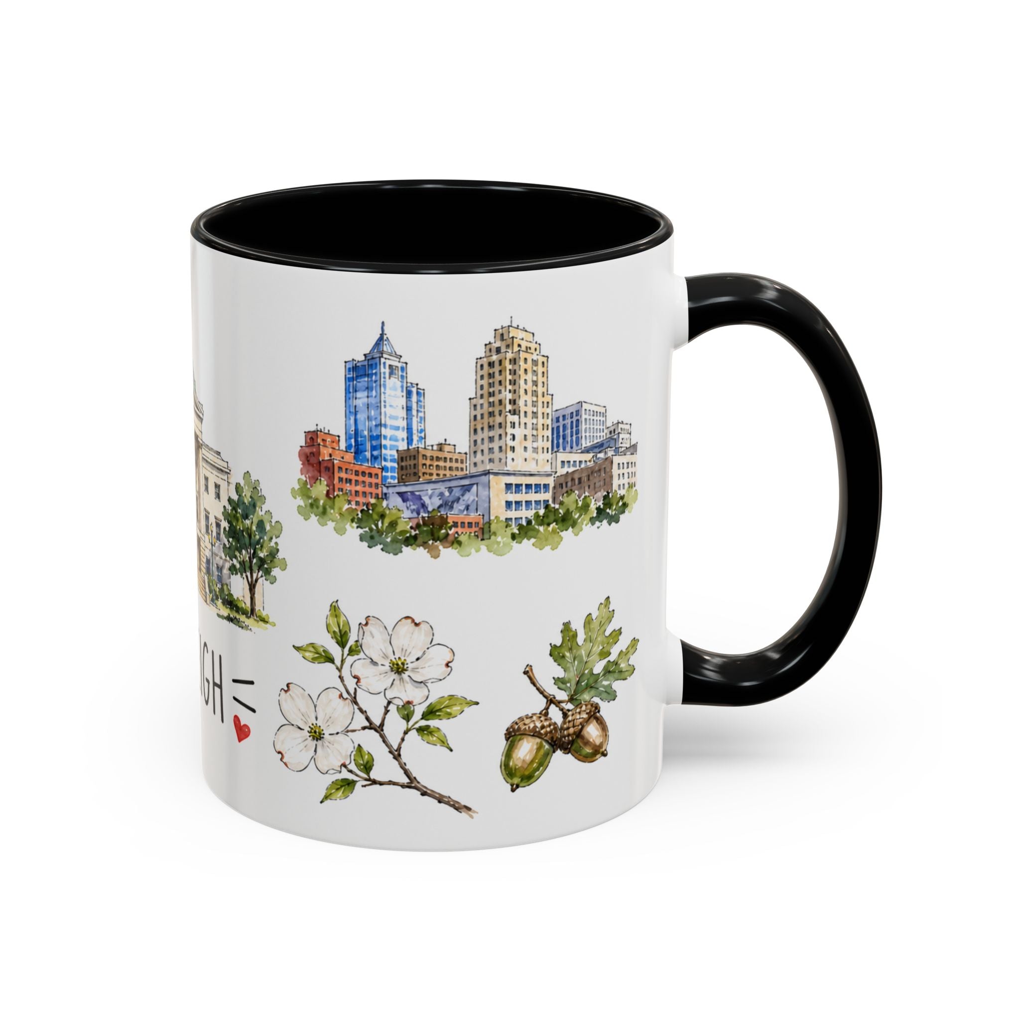 Raleigh Illustrated Travel Mug | City Souvenir Accent Coffee Mug | 11oz 15oz Ceramic Cup
