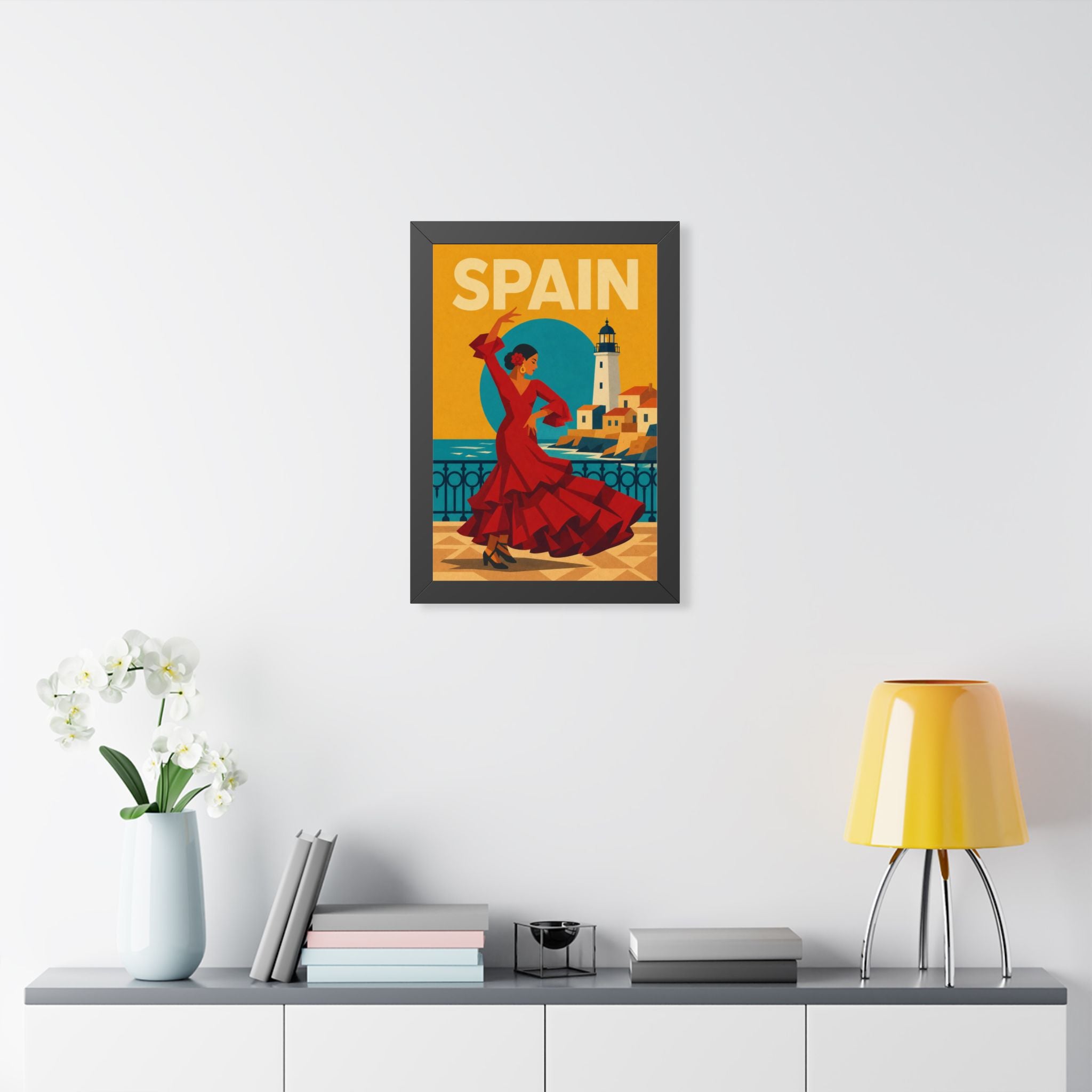 Spain Flamenco Spain Framed Poster | Vintage Travel Wall Art | Black Walnut White Frame | 16x24 20x30
