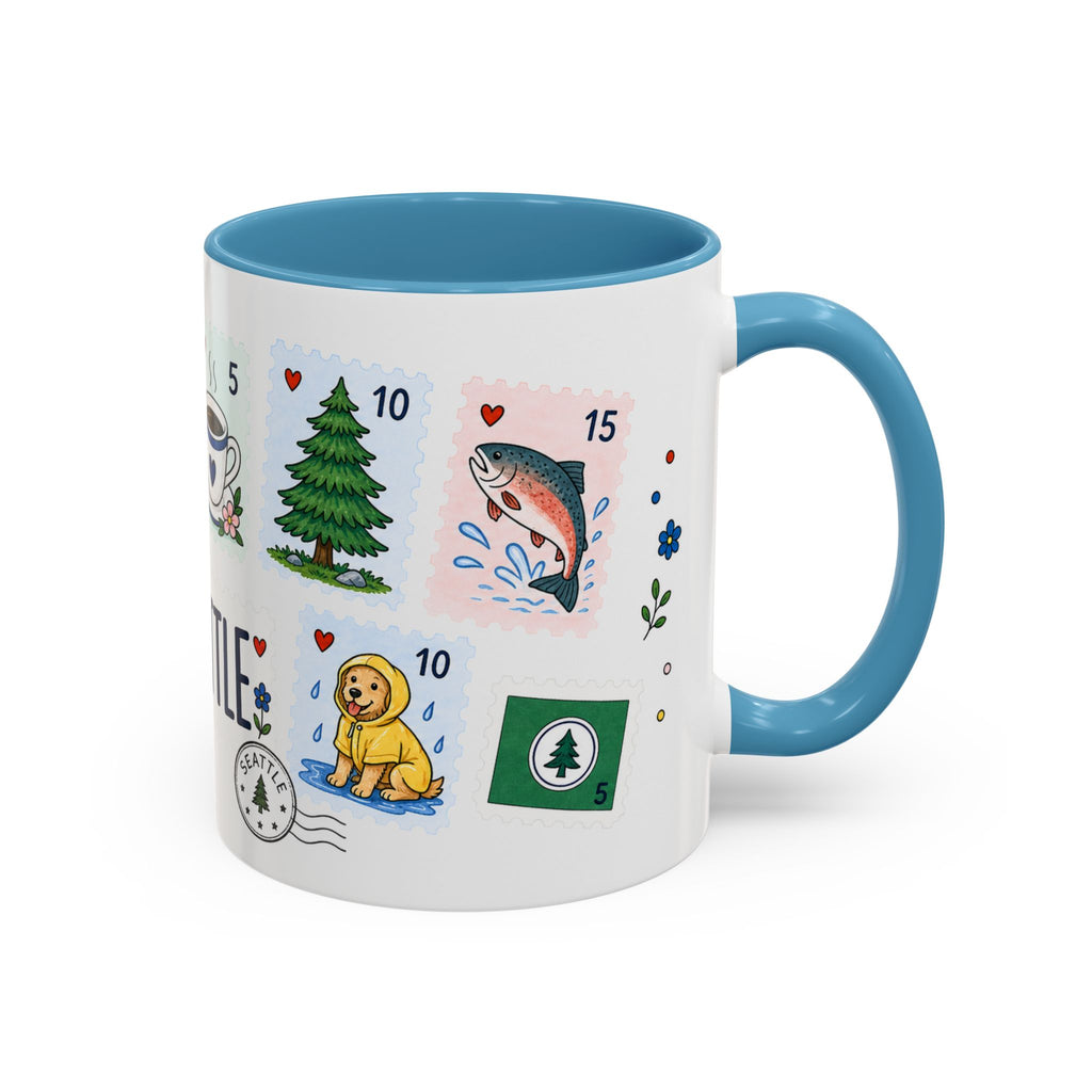 Seattle Coffee Mug | Postage Stamp Collage Mug | Travel Souvenir Accent Cup 11oz 15oz