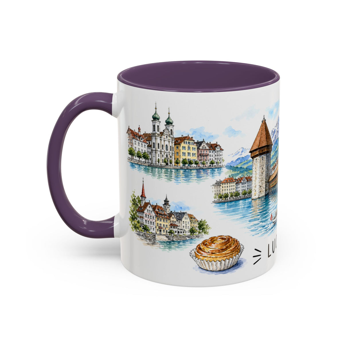 Lucerne Illustrated Travel Mug | City Souvenir Accent Coffee Mug | 11oz 15oz Ceramic Cup