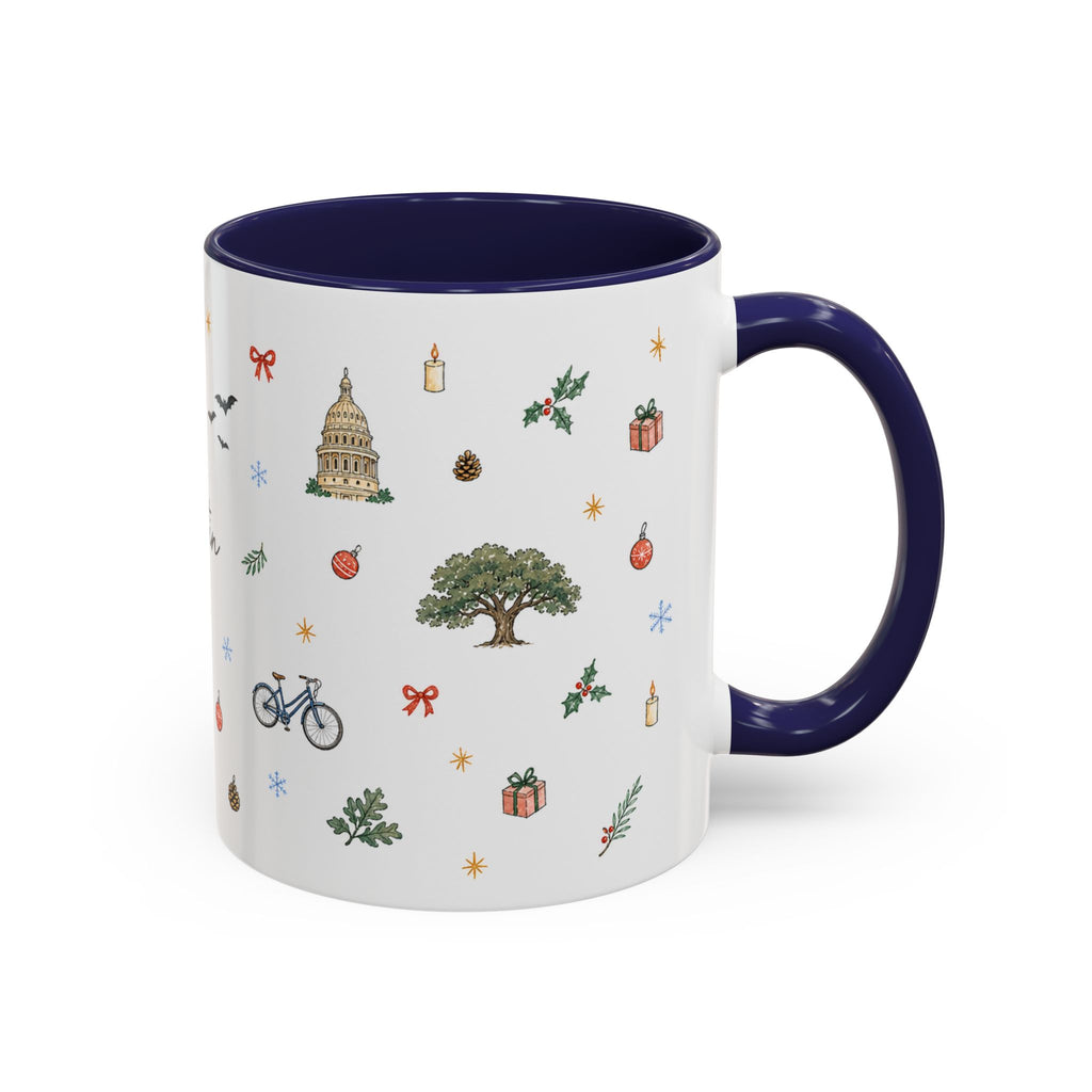 Austin Christmas Mug | Watercolor Travel Souvenir | Holiday Gift | Accent Ceramic Coffee Cup 11oz 15oz