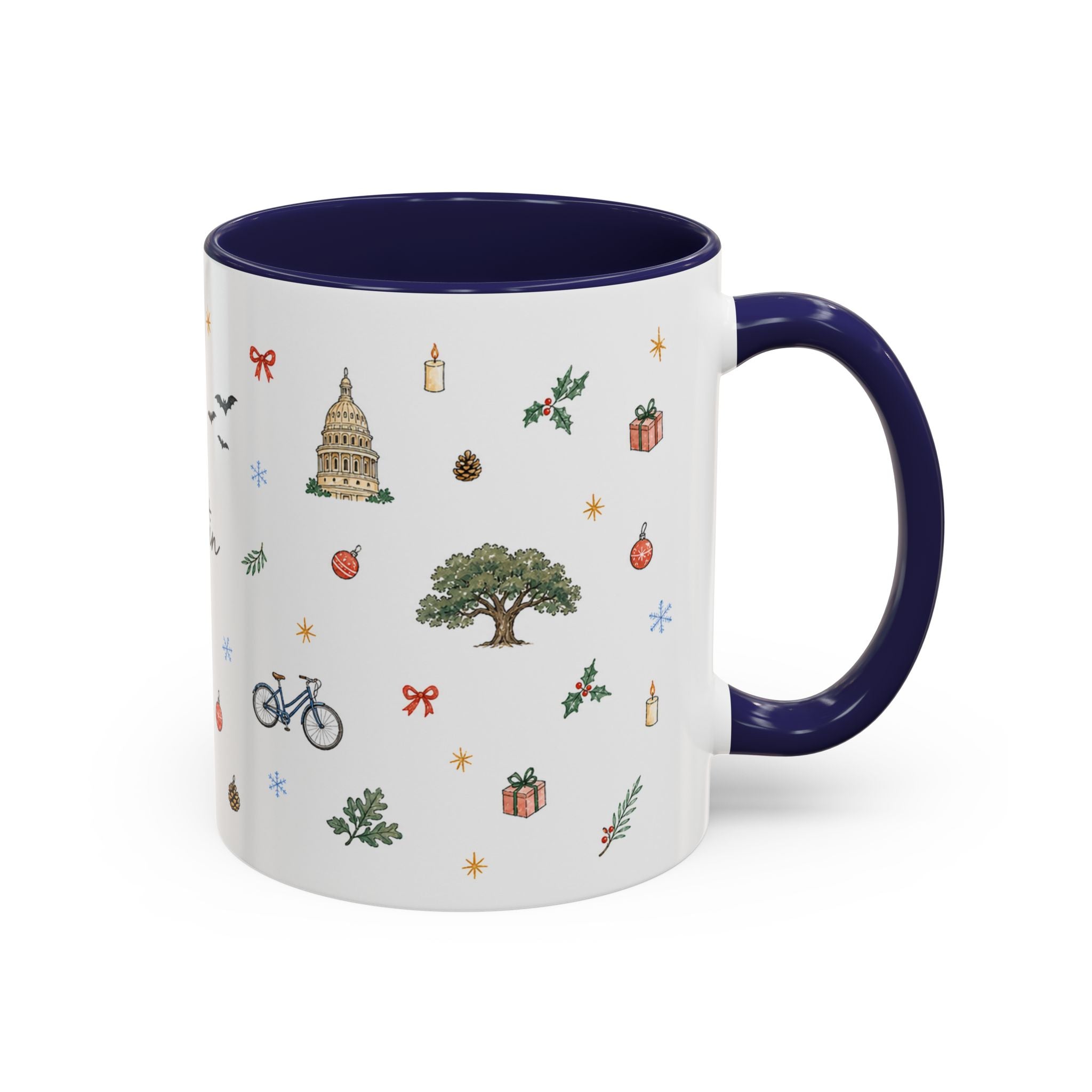 Austin Christmas Mug | Watercolor Travel Souvenir | Holiday Gift | Accent Ceramic Coffee Cup 11oz 15oz