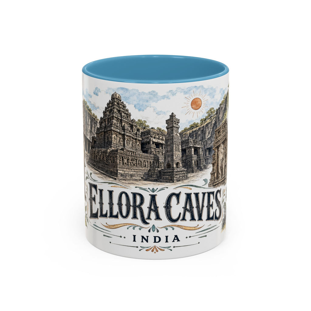 Ellora Caves Mug, India Travel Souvenir, Bucket List Gift, Accent Ceramic Coffee Mug 11oz 15oz