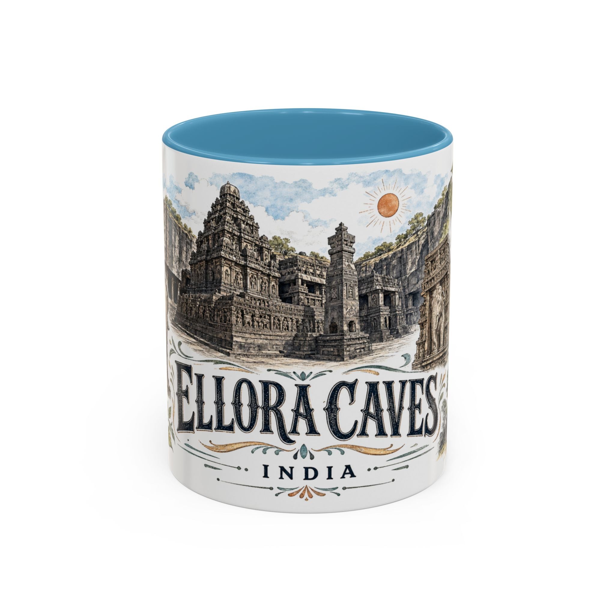 Ellora Caves Mug, India Travel Souvenir, Bucket List Gift, Accent Ceramic Coffee Mug 11oz 15oz