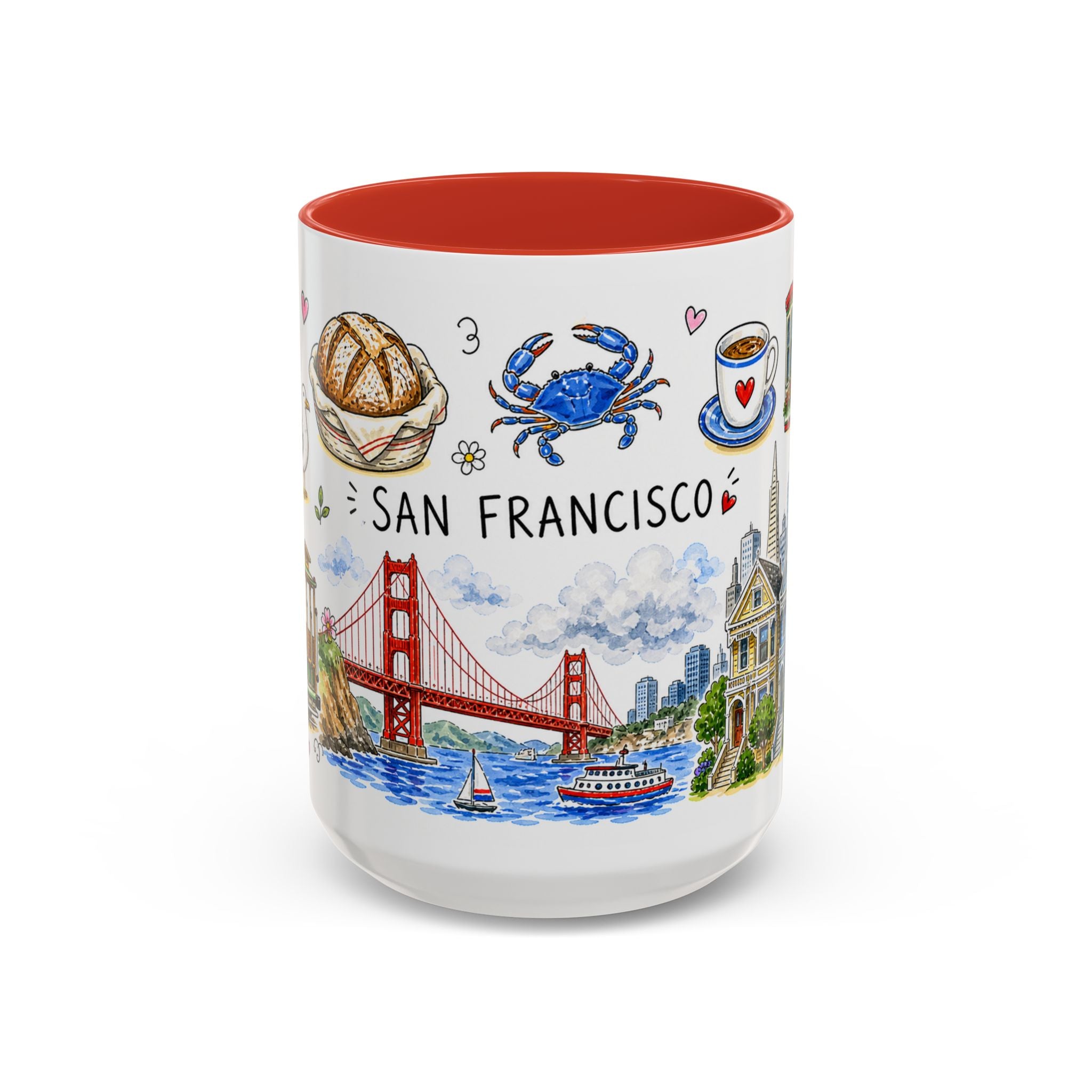 San Francisco Illustrated Travel Mug | City Souvenir Accent Coffee Mug | 11oz 15oz Ceramic Cup
