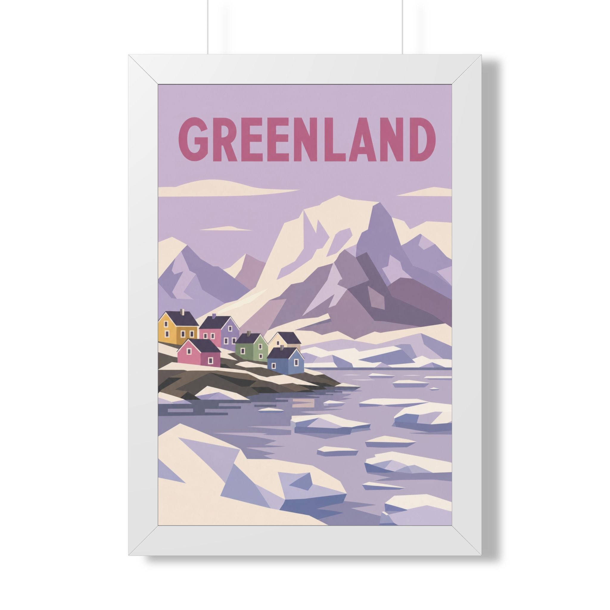 Greenland Village Greenland Framed Poster | Vintage Travel Wall Art | Black Walnut White Frame | 16x24 20x30