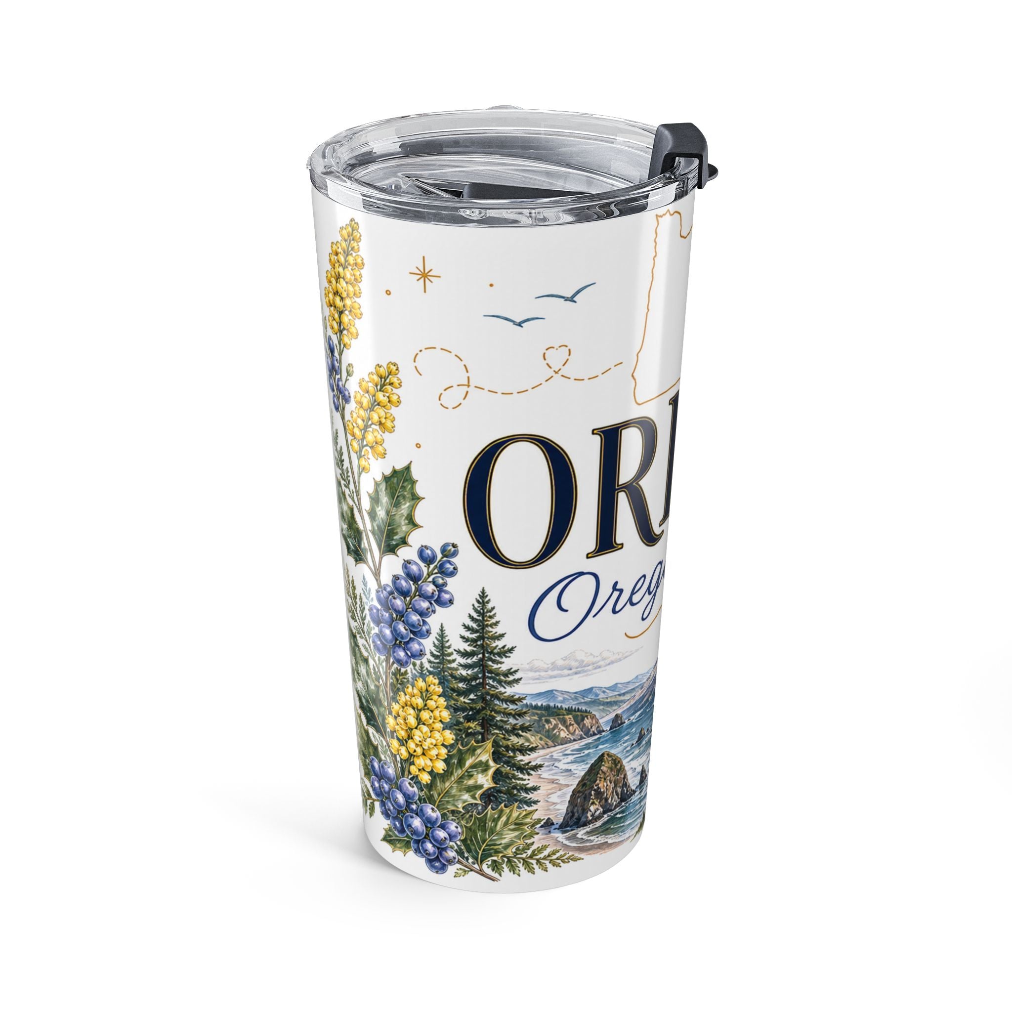 Oregon State Flower 20oz Tumbler | Oregon Grape Botanical State Flower Gift | Insulated Stainless Steel Travel Cup