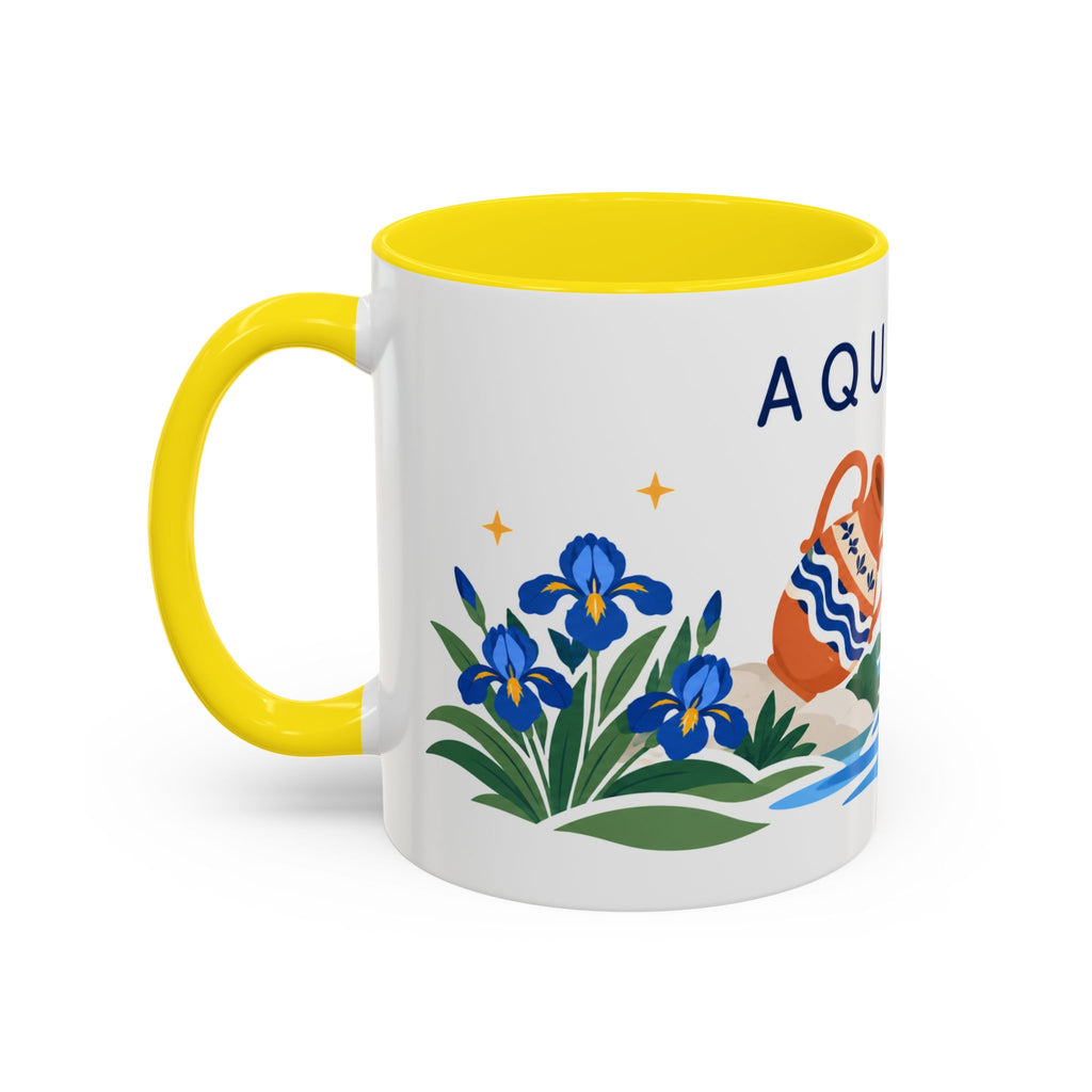 Aquarius Zodiac Coffee Mug | Water Bearer Design | Astrology Birthday Gift | 11 oz 15 oz Ceramic Accent Mug