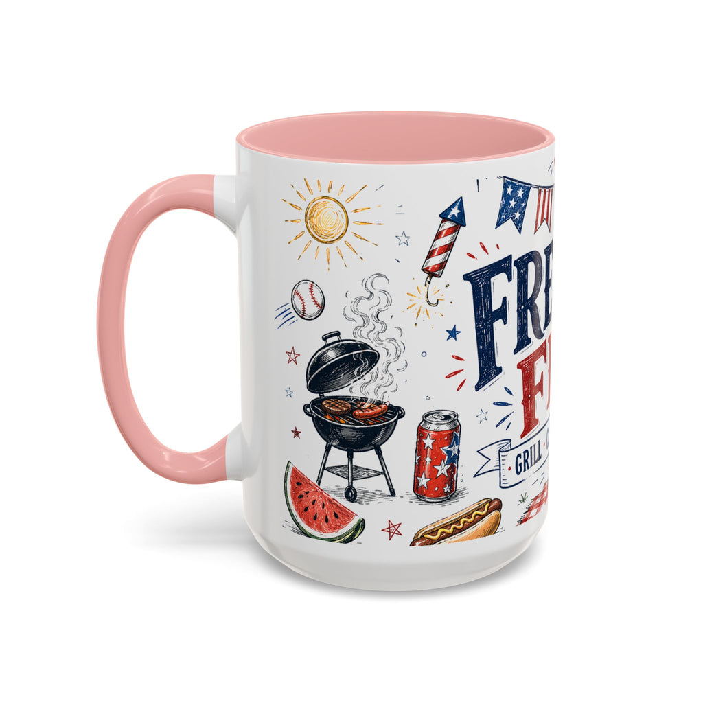 Freedom Fest Coffee Mug | Grill Chill Fireworks 4th of July | Accent Color Ceramic 11oz 15oz