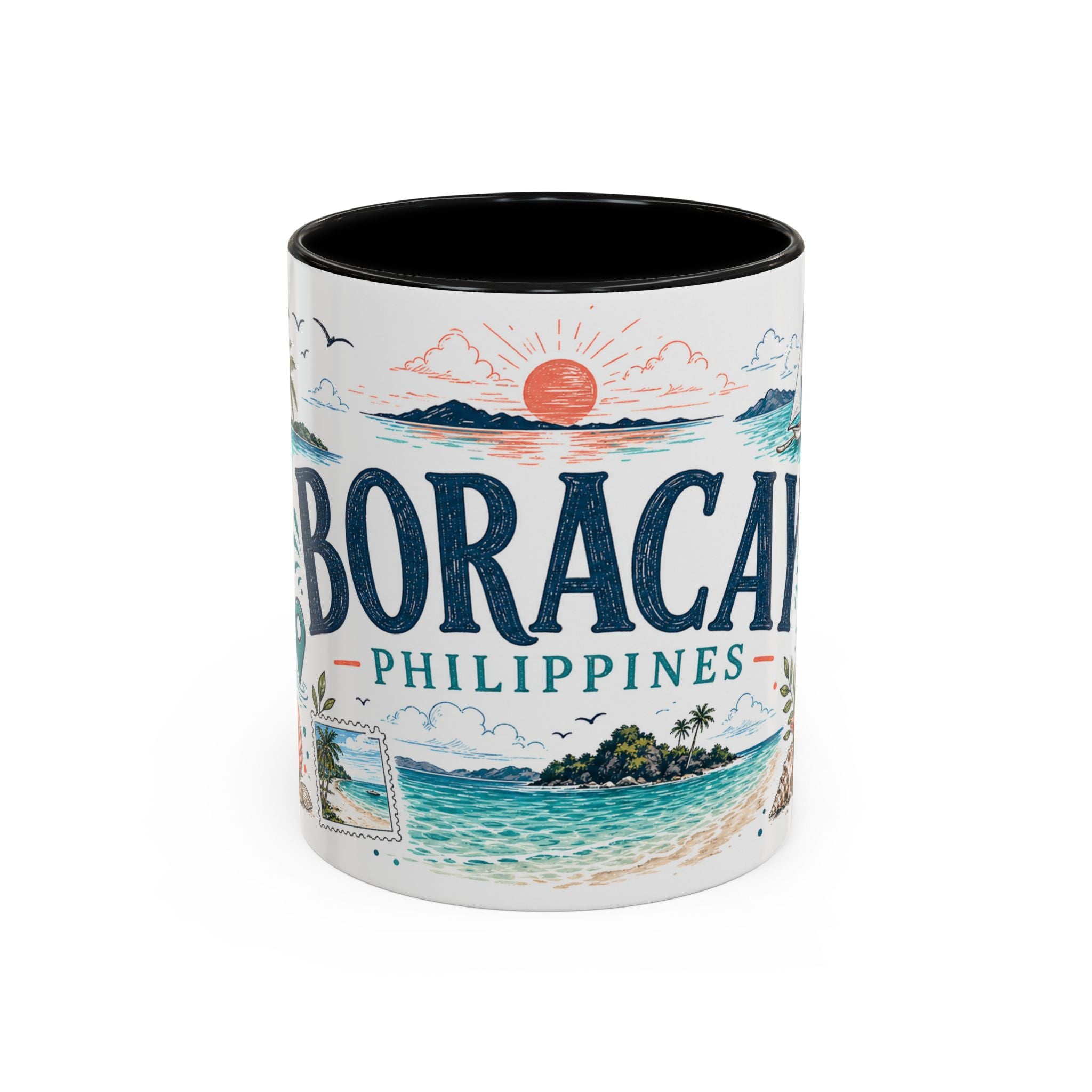 Boracay Coffee Mug | Travel Destination Souvenir Gift | Accent Color Ceramic 11oz 15oz