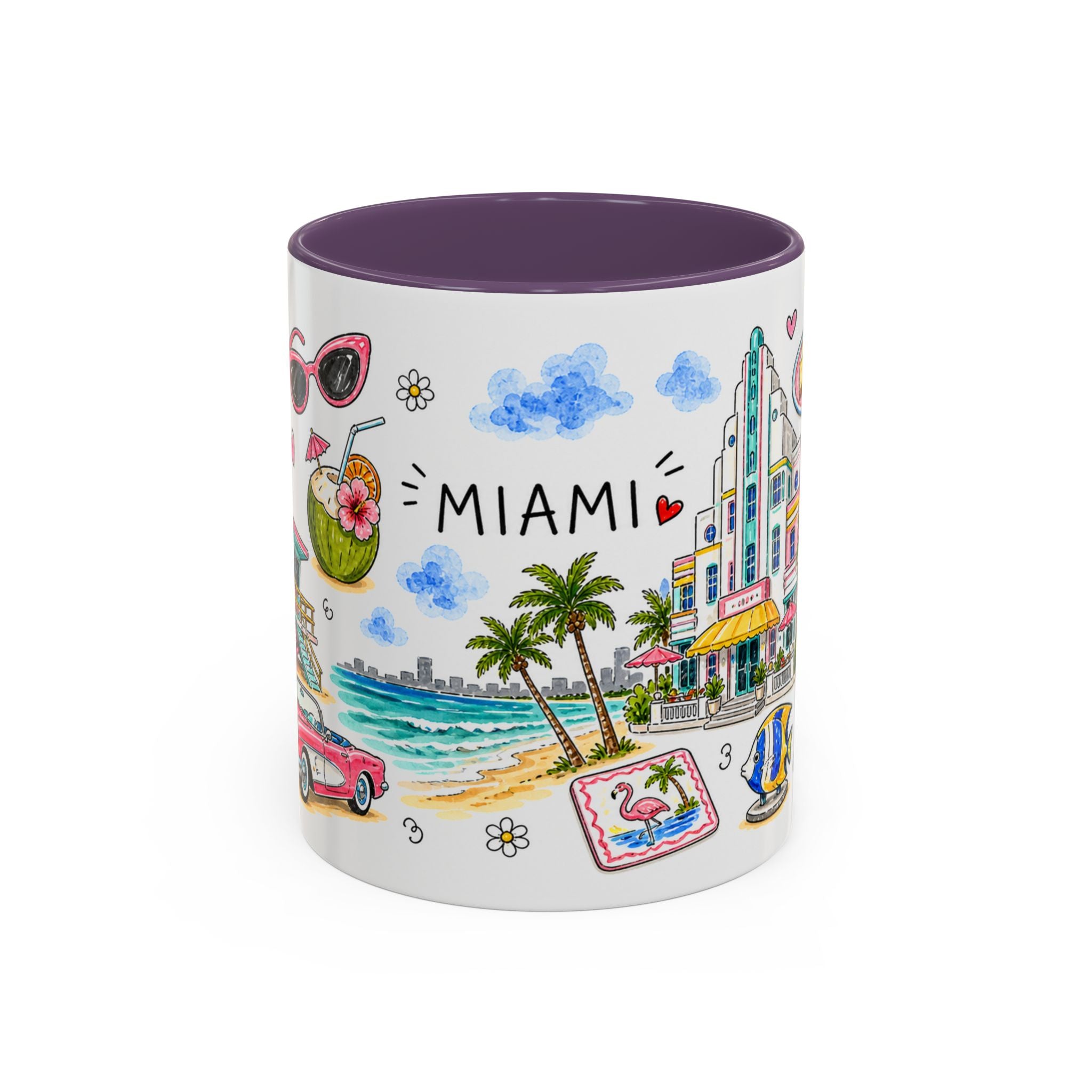 Miami Illustrated Travel Mug | City Souvenir Accent Coffee Mug | 11oz 15oz Ceramic Cup