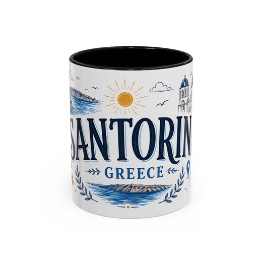 Santorini Coffee Mug | Travel Destination Souvenir Gift | Accent Color Ceramic 11oz 15oz