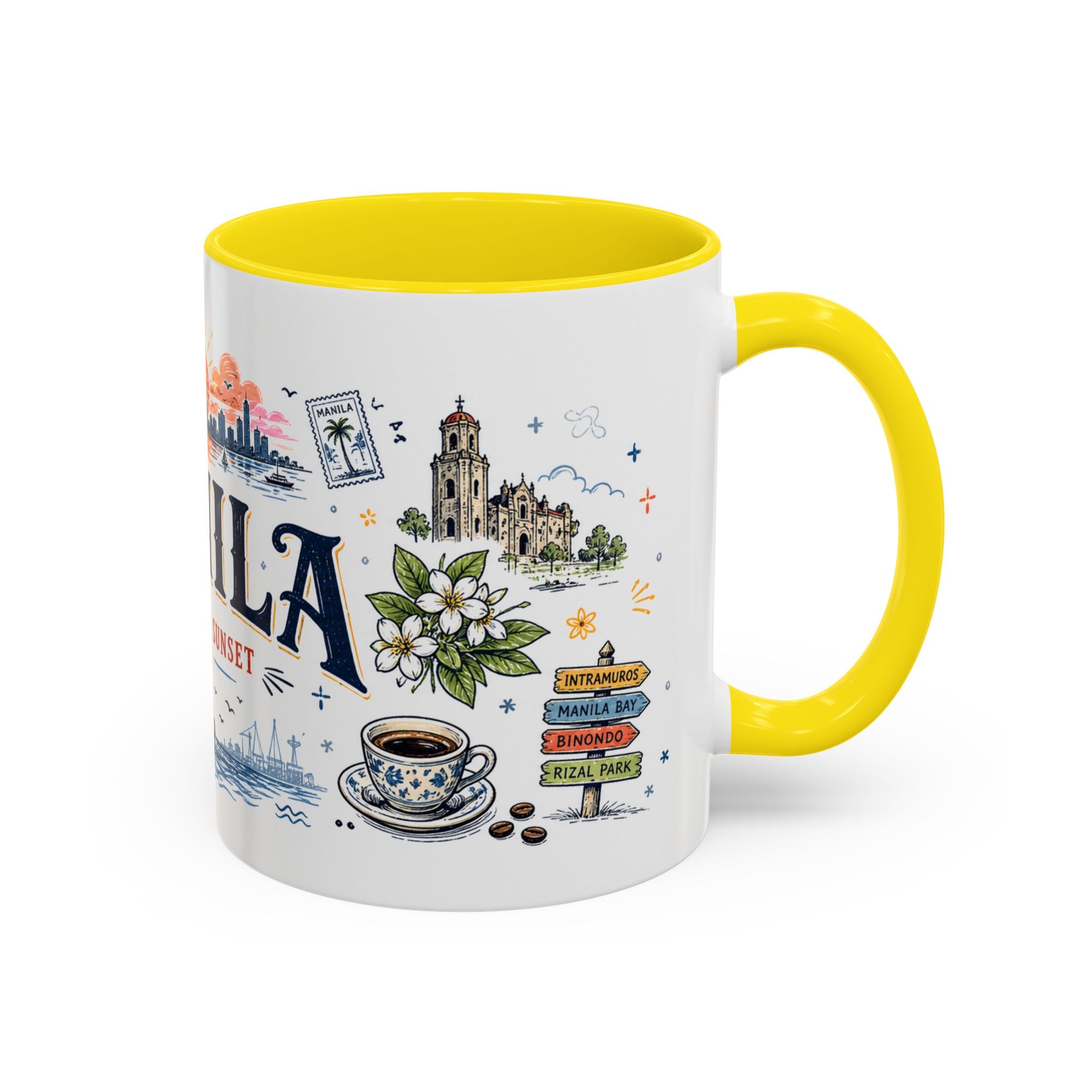 Manila Coffee Mug | Philippines Souvenir Travel Gift | Accent Color Ceramic 11oz 15oz