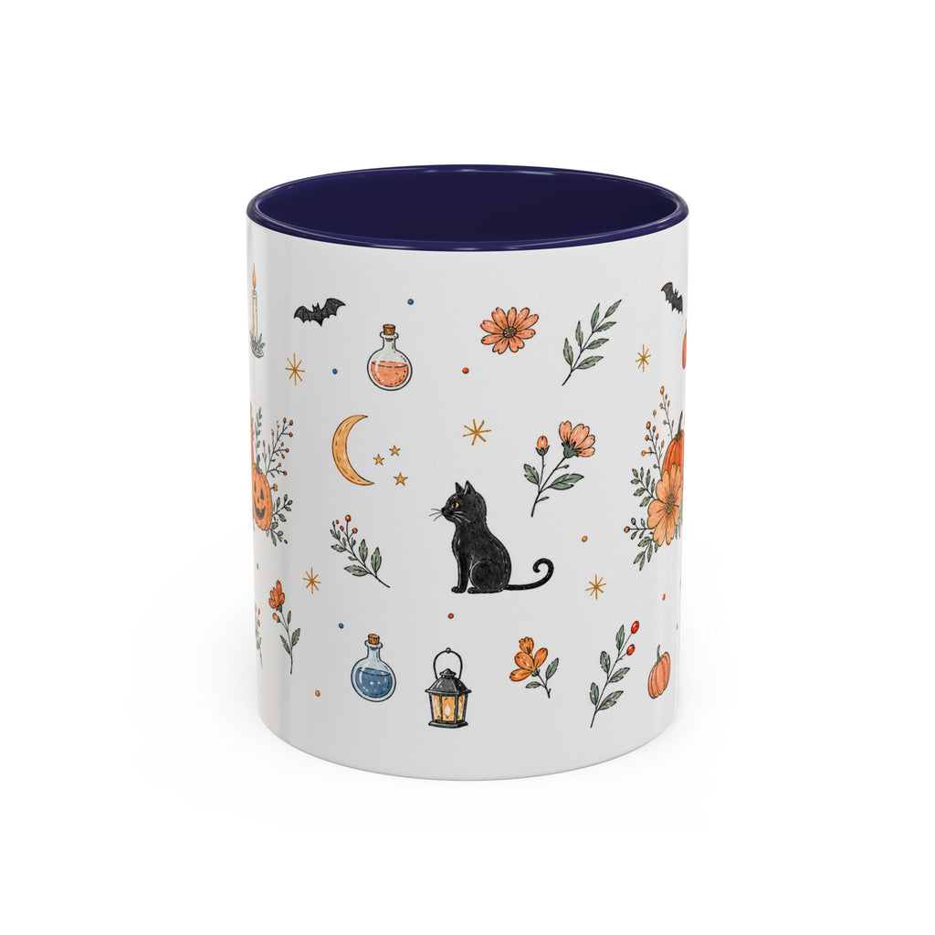 Black Cat Halloween Mug | Pumpkin Moon Watercolor Gift | Spooky Accent Cup 11oz 15oz