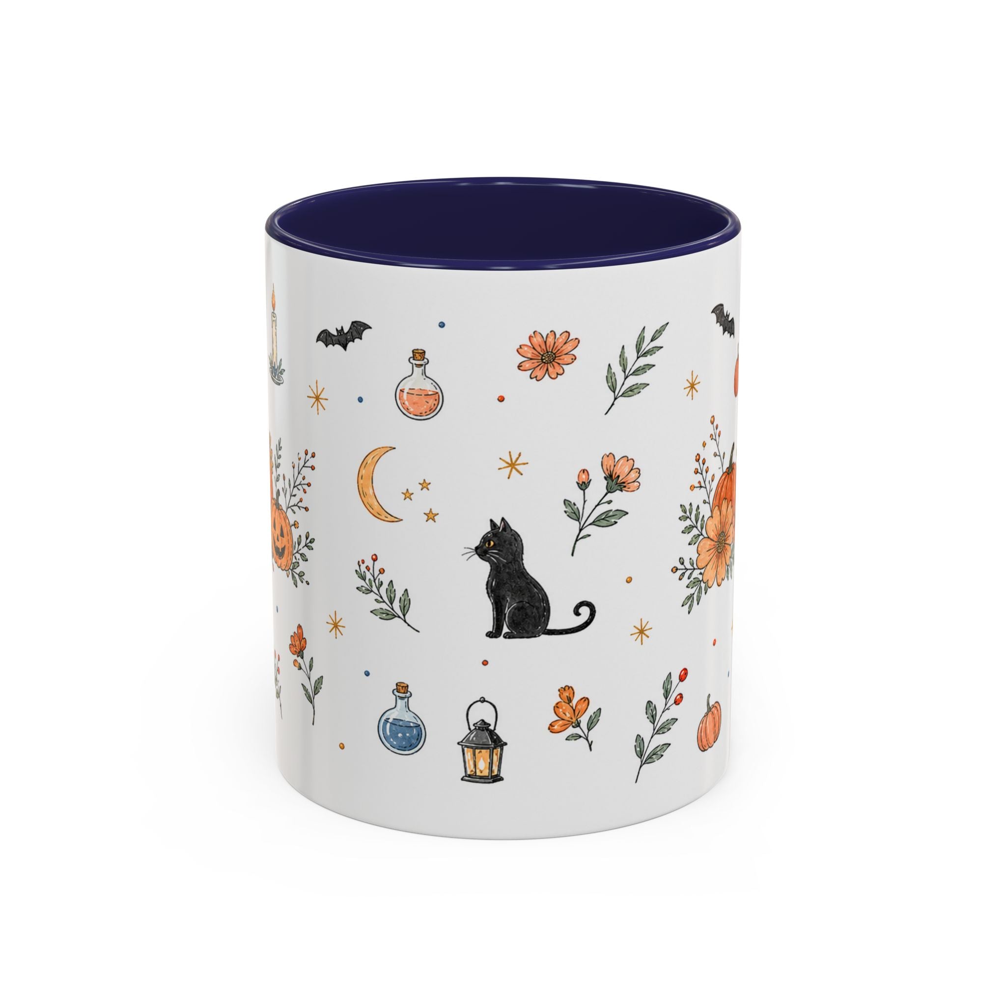 Black Cat Halloween Mug | Pumpkin Moon Watercolor Gift | Spooky Accent Cup 11oz 15oz