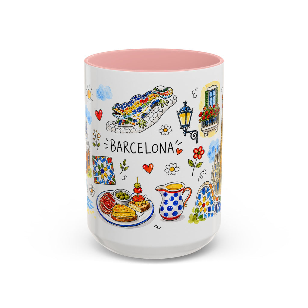 Barcelona Travel Mug | European City Souvenir Accent Coffee Mug | 11oz 15oz Ceramic Cup