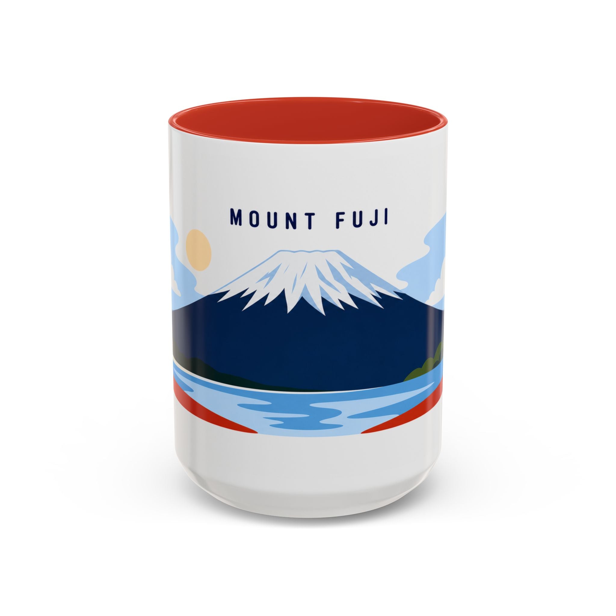 Mount Fuji Coffee Mug | Travel Destination Souvenir Gift | Accent Color Ceramic 11oz 15oz