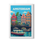 Amsterdam Netherlands Framed Poster | Vintage Travel Wall Art | Black Walnut White Frame | 16x24 20x30
